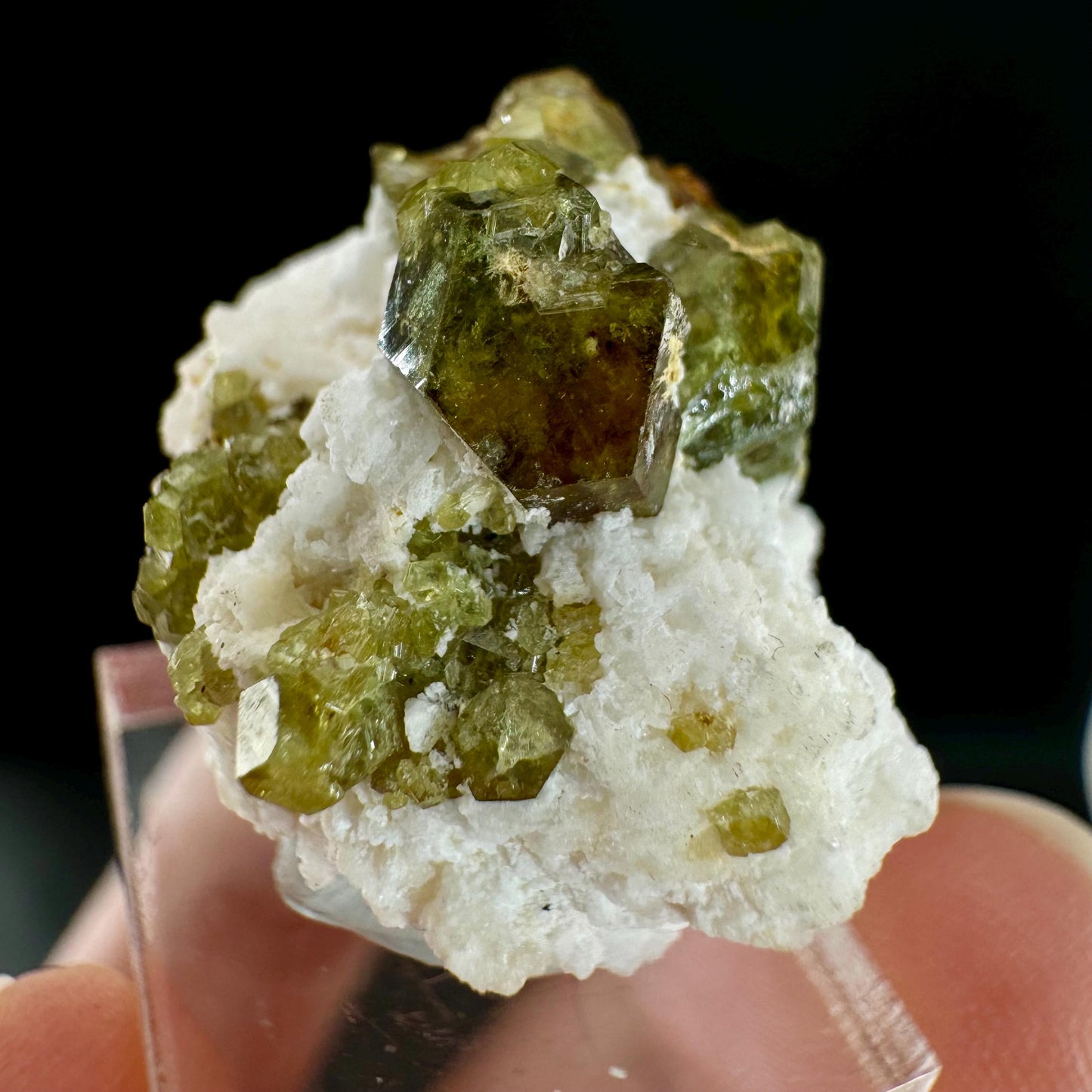 Andradite var. Demantoid w/ Hyalite Opal (Namibia) | green garnet, rare minerals, demantoid garnet, mineral specimen