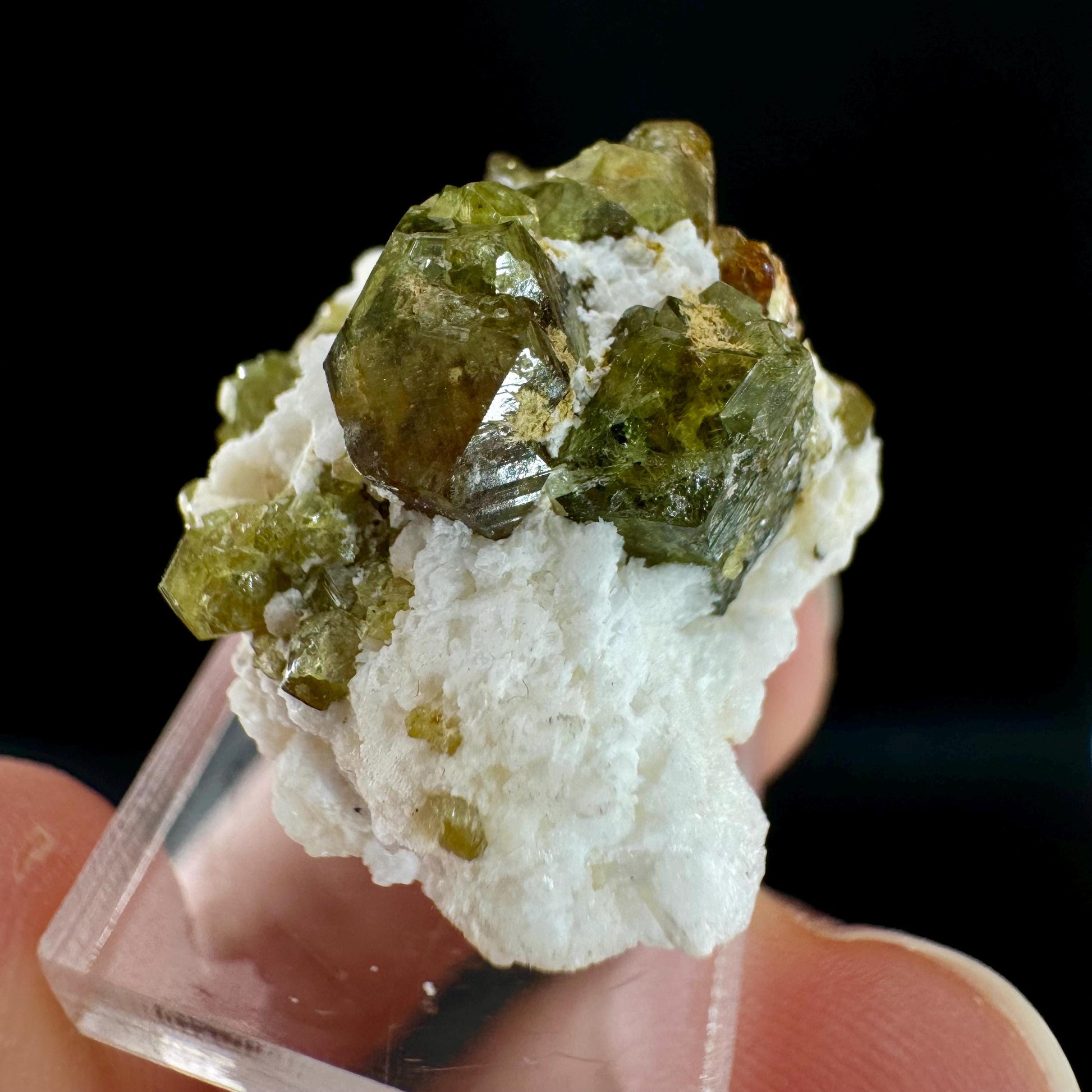 Andradite var. Demantoid w/ Hyalite Opal (Namibia) | green garnet, rare minerals, demantoid garnet, mineral specimen