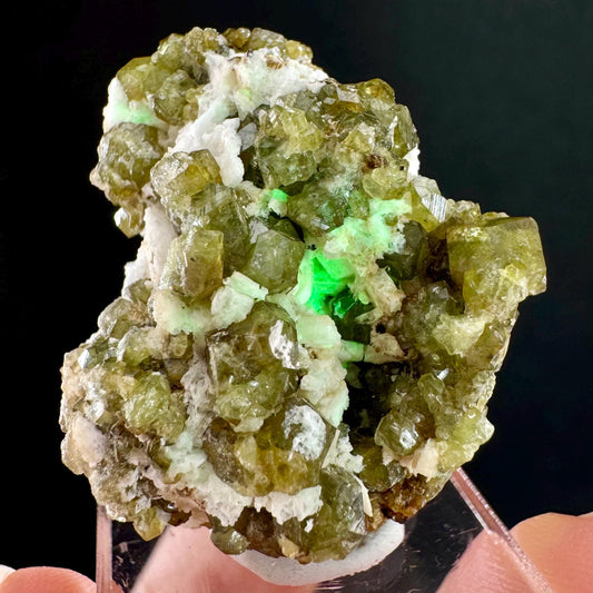 Andradite var. Demantoid w/ Hyalite Opal (Namibia) | green garnet, rare minerals, demantoid garnet, mineral specimen