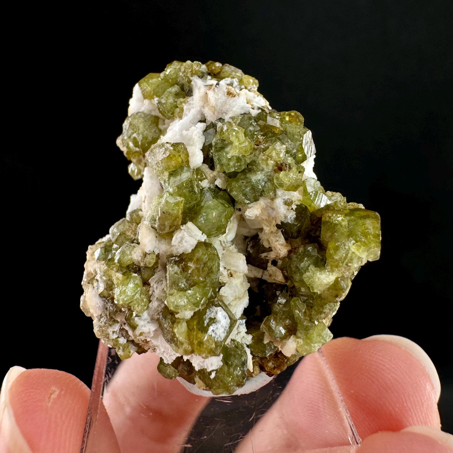 Andradite var. Demantoid w/ Hyalite Opal (Namibia) | green garnet, rare minerals, demantoid garnet, mineral specimen