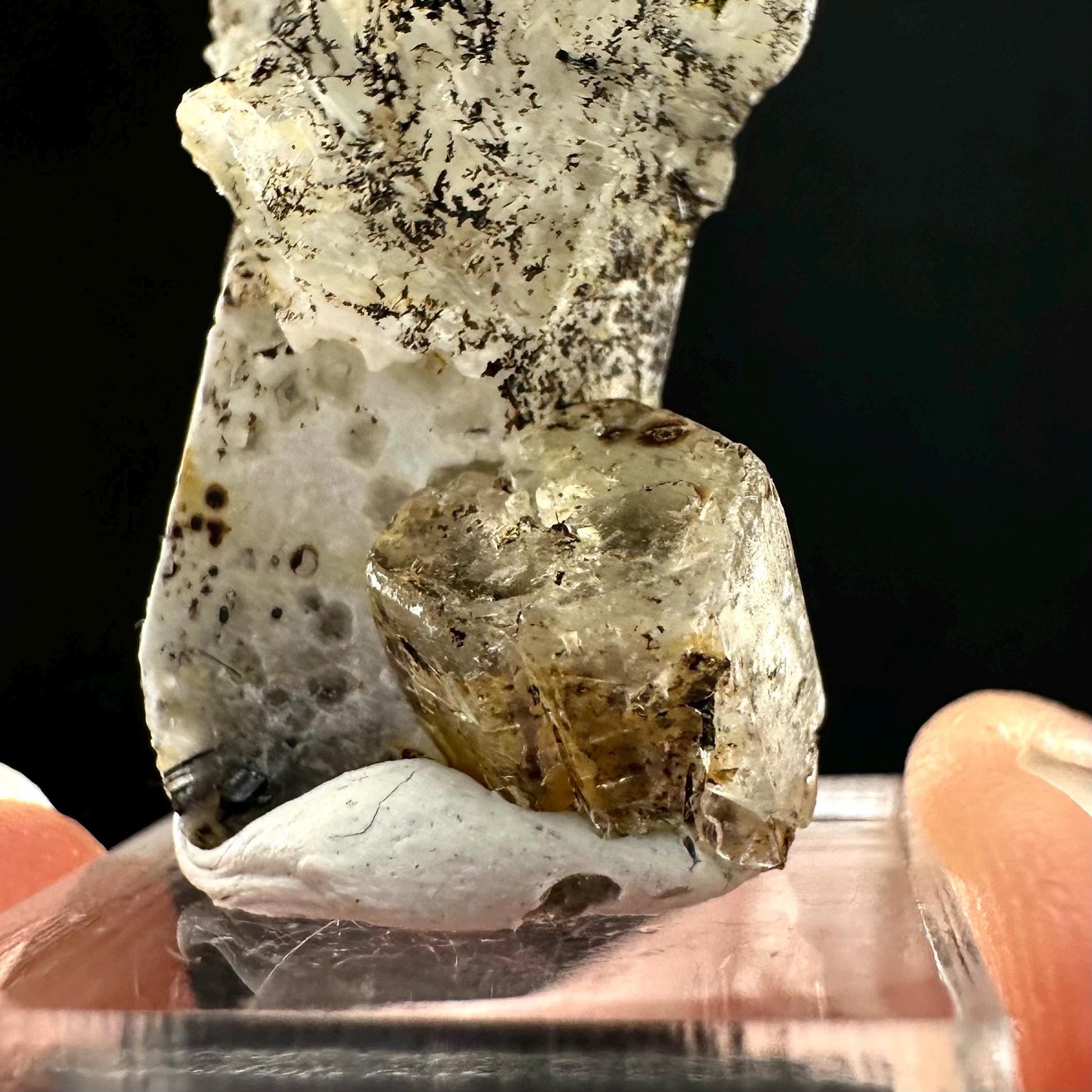Beryl var. Goshenite on Quartz w/ Hyalite Opal (Namibia) | white beryl, goshenite crystal, mineral specimen