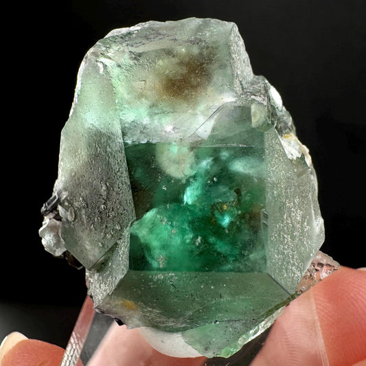 Twinned Fluorite w/ Black Tourmaline (Erongo, Namibia) | fluorite cluster, green fluorite, fluorite, mineral specimen, schorl
