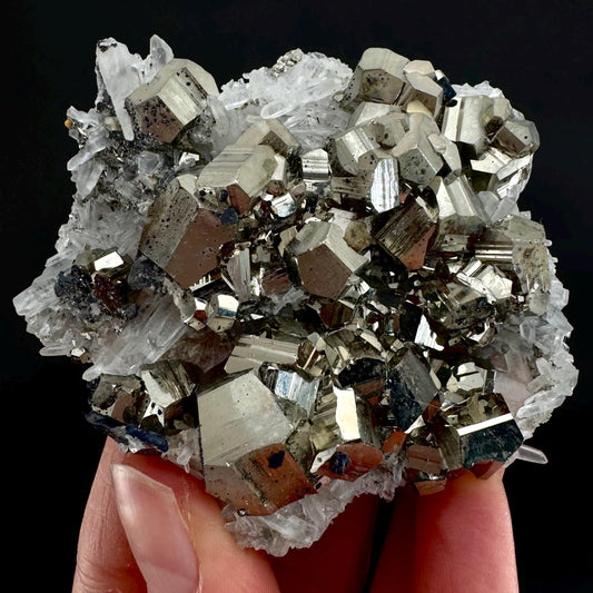 Pyrite On Quartz (Indonesia) | raw pyrite, natural pyrite cluster, quartz crystal, mineral specimen