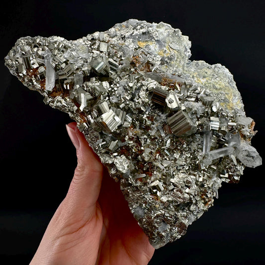 Pyrite On Quartz (Indonesia) | raw pyrite, natural pyrite cluster, quartz crystal, mineral specimen