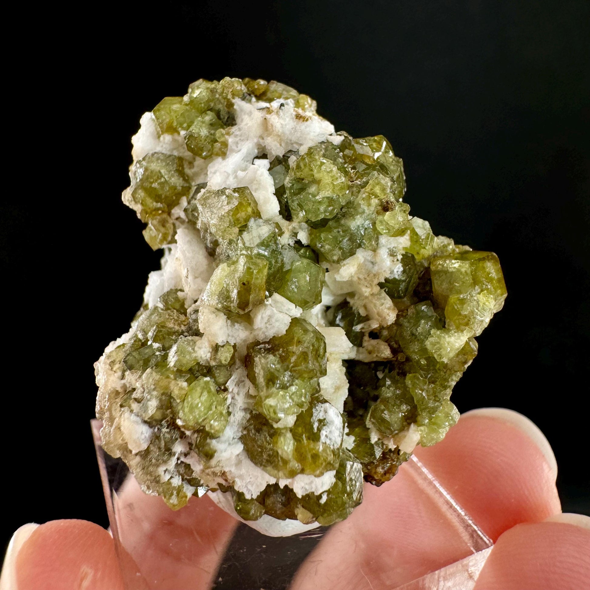 Andradite var. Demantoid w/ Hyalite Opal (Namibia) | green garnet, rare minerals, demantoid garnet, mineral specimen