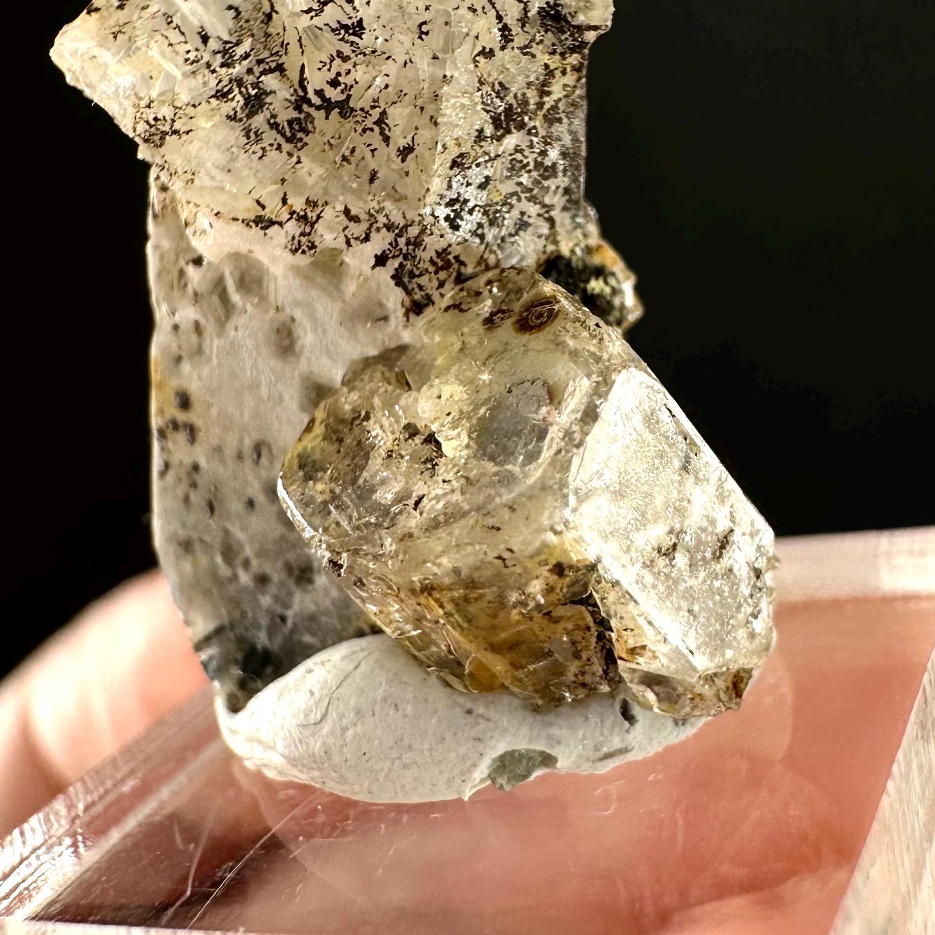Beryl var. Goshenite on Quartz w/ Hyalite Opal (Namibia) | white beryl, goshenite crystal, mineral specimen