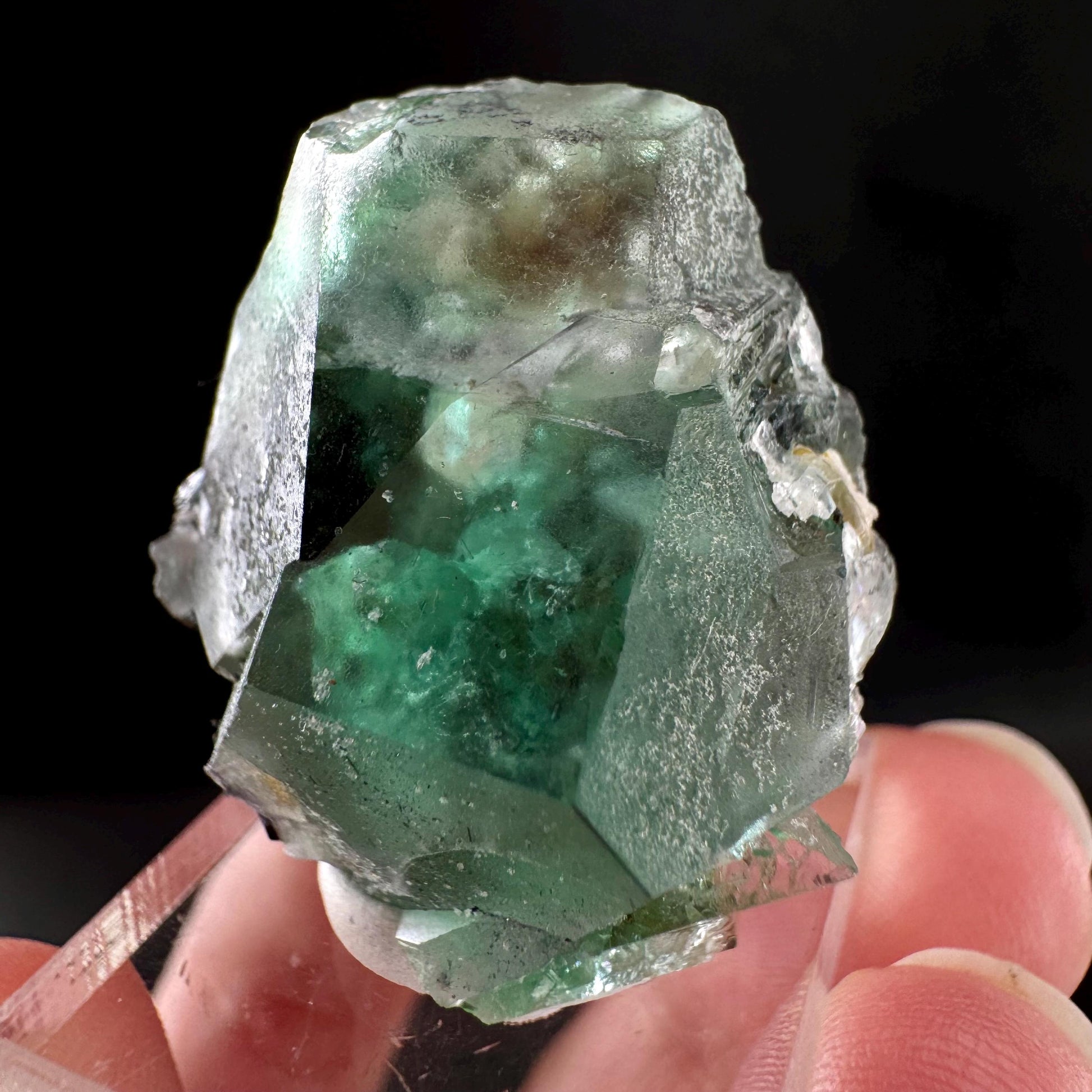 Twinned Fluorite w/ Black Tourmaline (Erongo, Namibia) | fluorite cluster, green fluorite, fluorite, mineral specimen, schorl