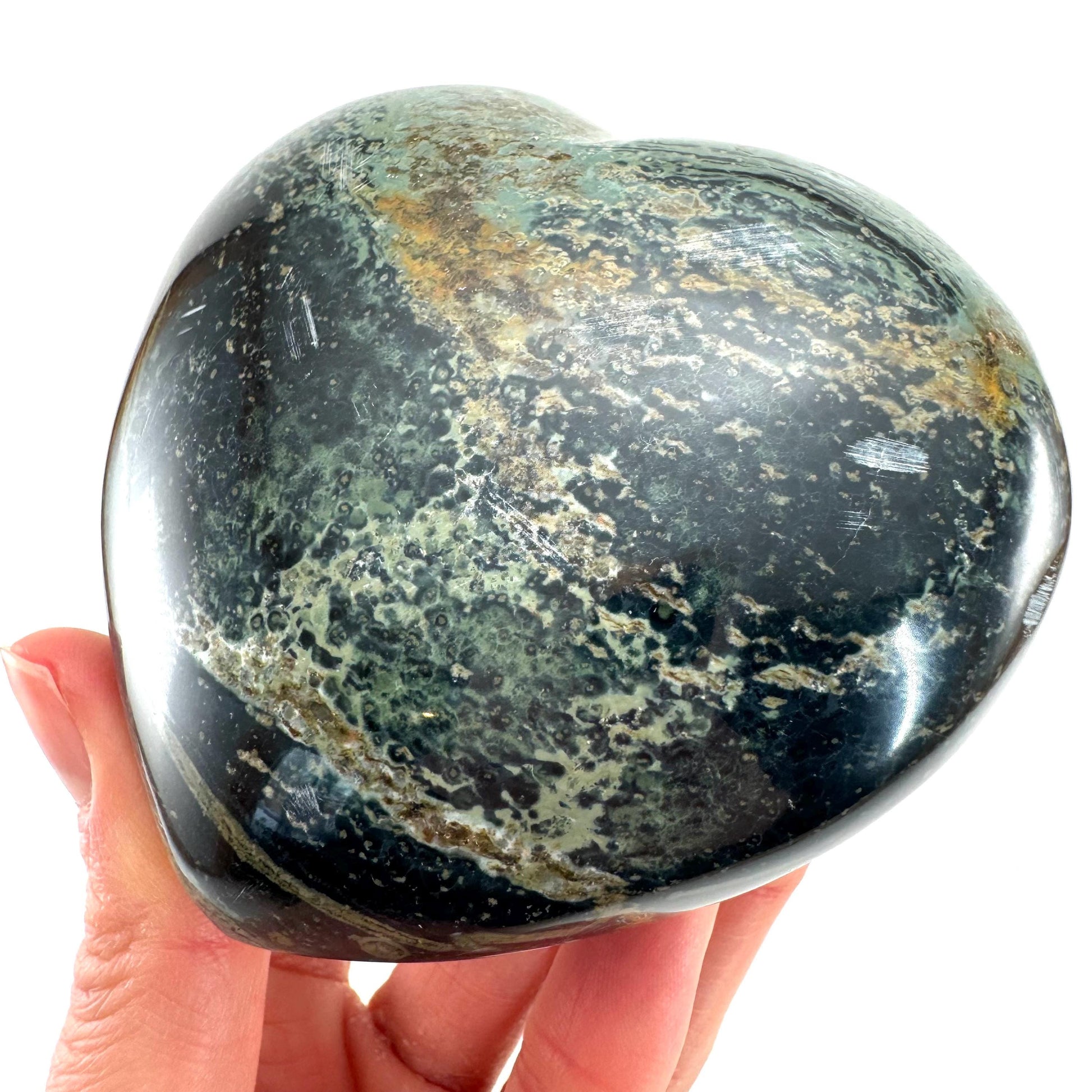 Kambaba Jasper Heart, crystal heart, heart shaped crystal, kambaba palm stone, Kambaba Jasper Palmstone