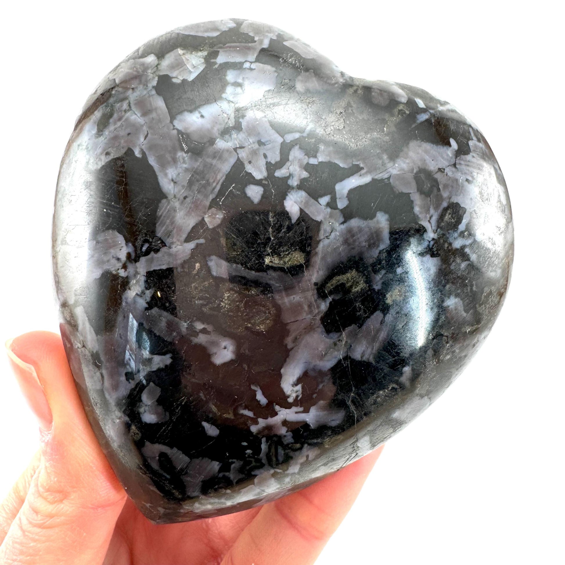 Indigo Gabbro Heart, merlinite heart, Gabbro Palm stone, Merlinite palm stone, Indigo Gabbro, crystal heart