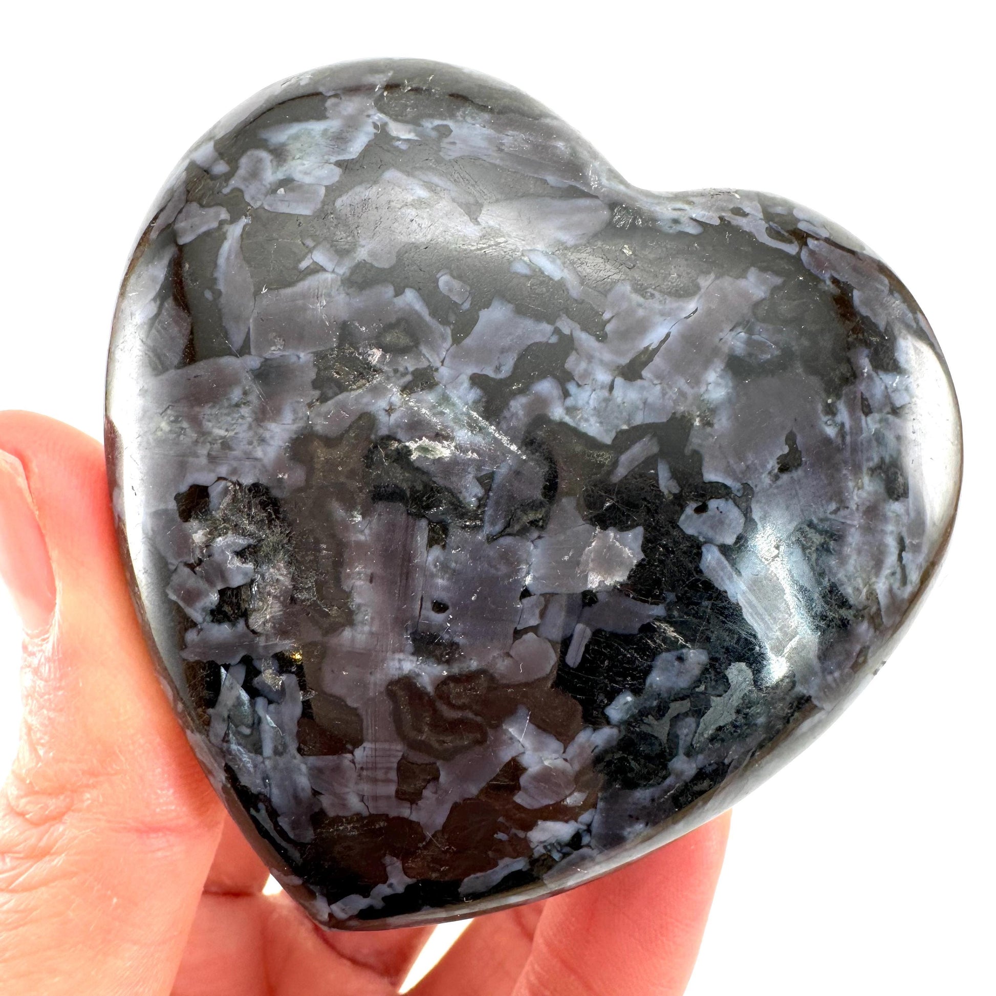 Indigo Gabbro Heart, merlinite heart, Gabbro Palm stone, Merlinite palm stone, Indigo Gabbro, crystal heart