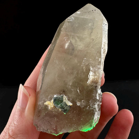 Smoky Quartz w/ Hyalite Opal & Fluorite (Namibia), UV reactive hyalite opal, smoky quartz crystal, rare minerals, fluorescent crystals