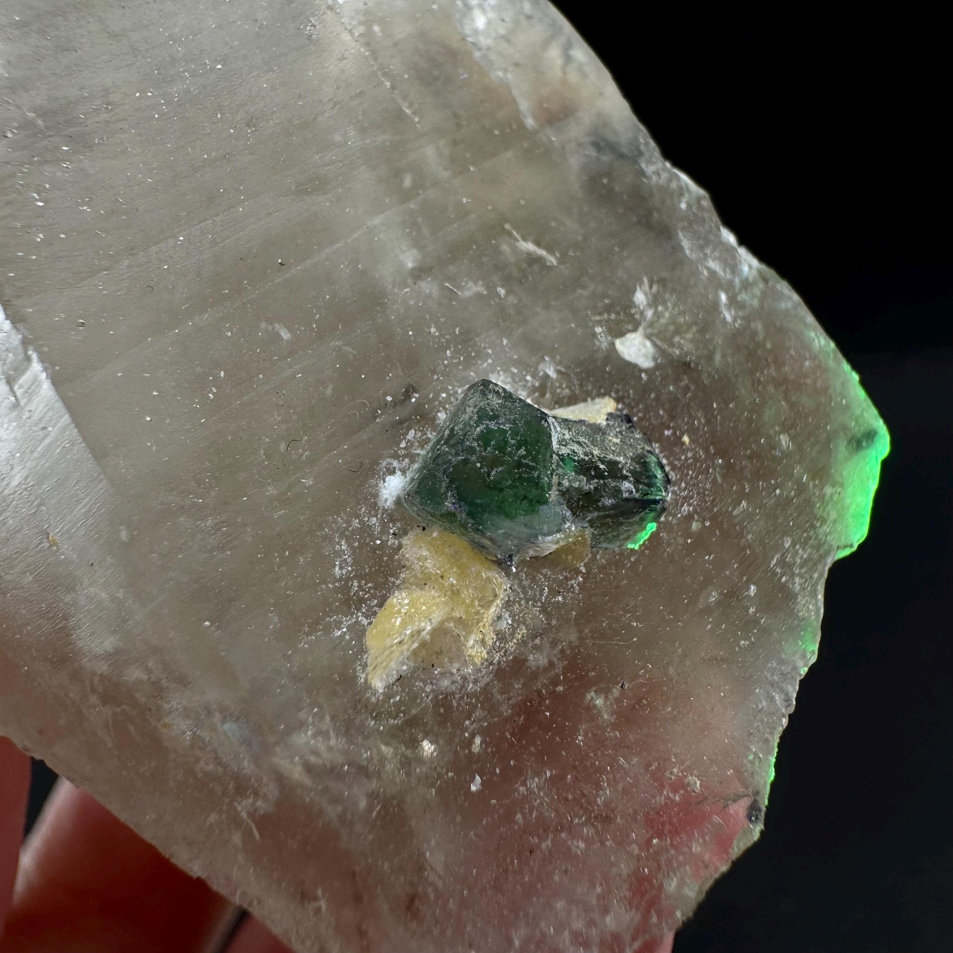 Smoky Quartz w/ Hyalite Opal & Fluorite (Namibia), UV reactive hyalite opal, smoky quartz crystal, rare minerals, fluorescent crystals