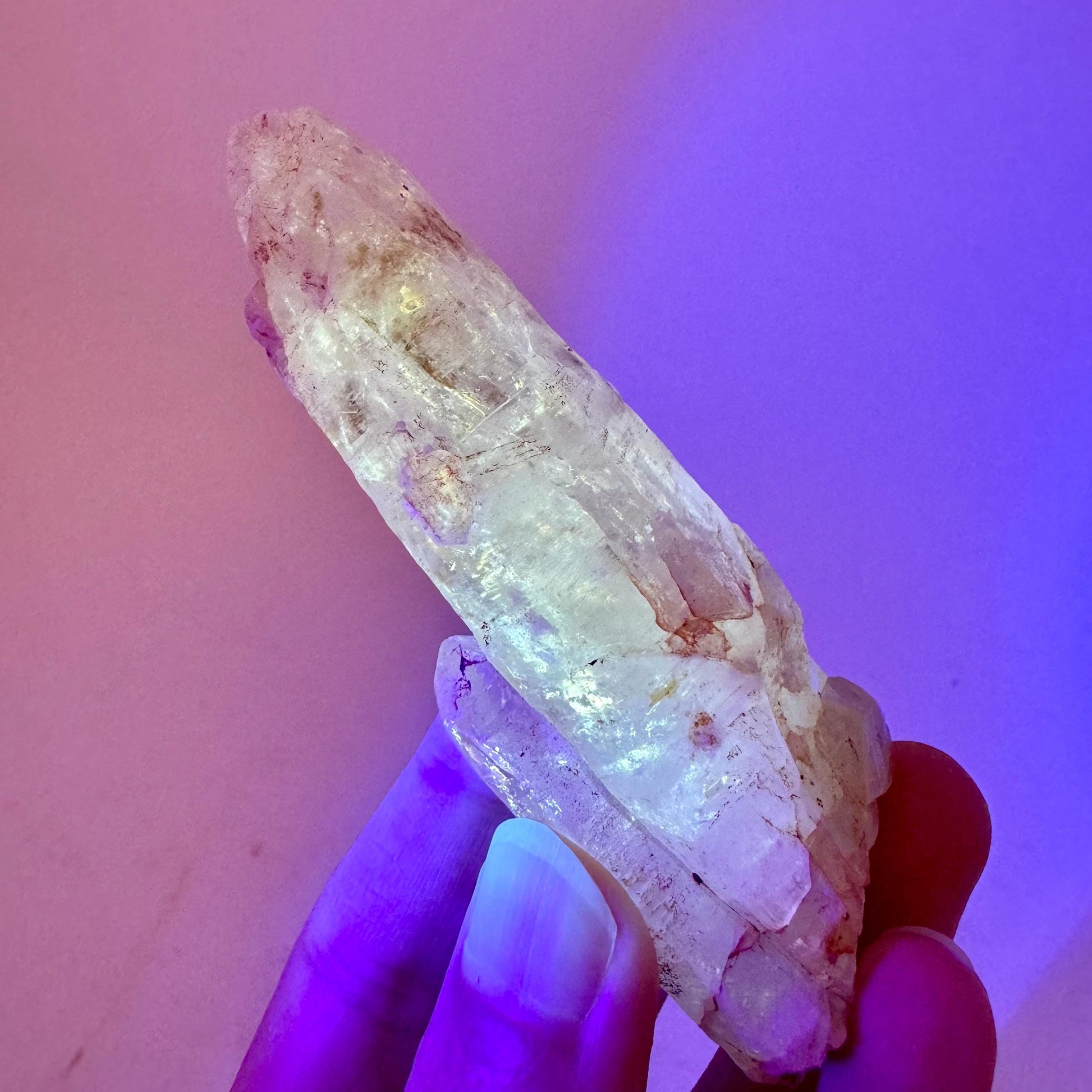 UV Reactive Petroleum Quartz Point (Madagascar) | natural petroleum quartz crystal, UV reactive crystal, enhydro quartz, firefly quartz