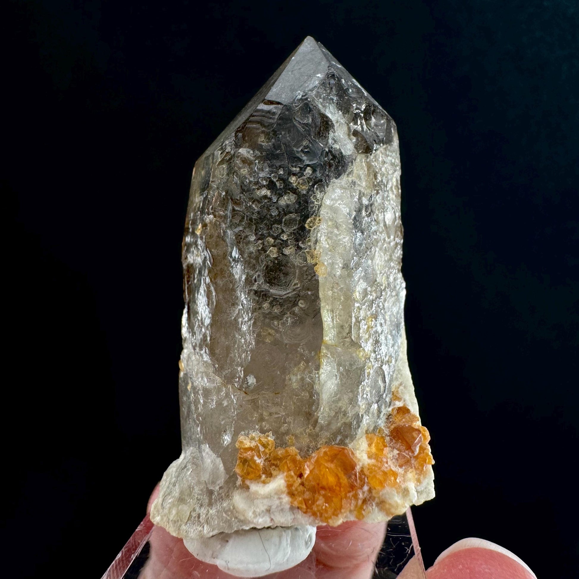 Spessartine Garnet on Smoky Quartz (China) | garnet crystal, rare crystals, orange garnet, mineral specimen