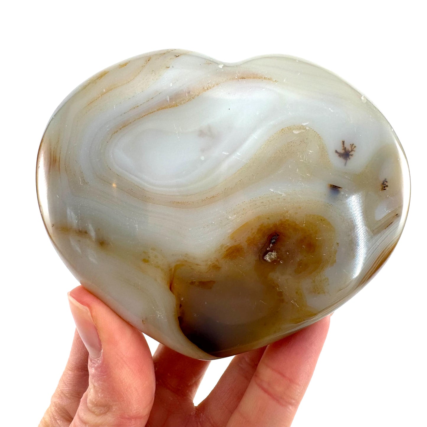 Dendritic agate heart, dendritic agate, crystal heart, dendritic agate palm stone