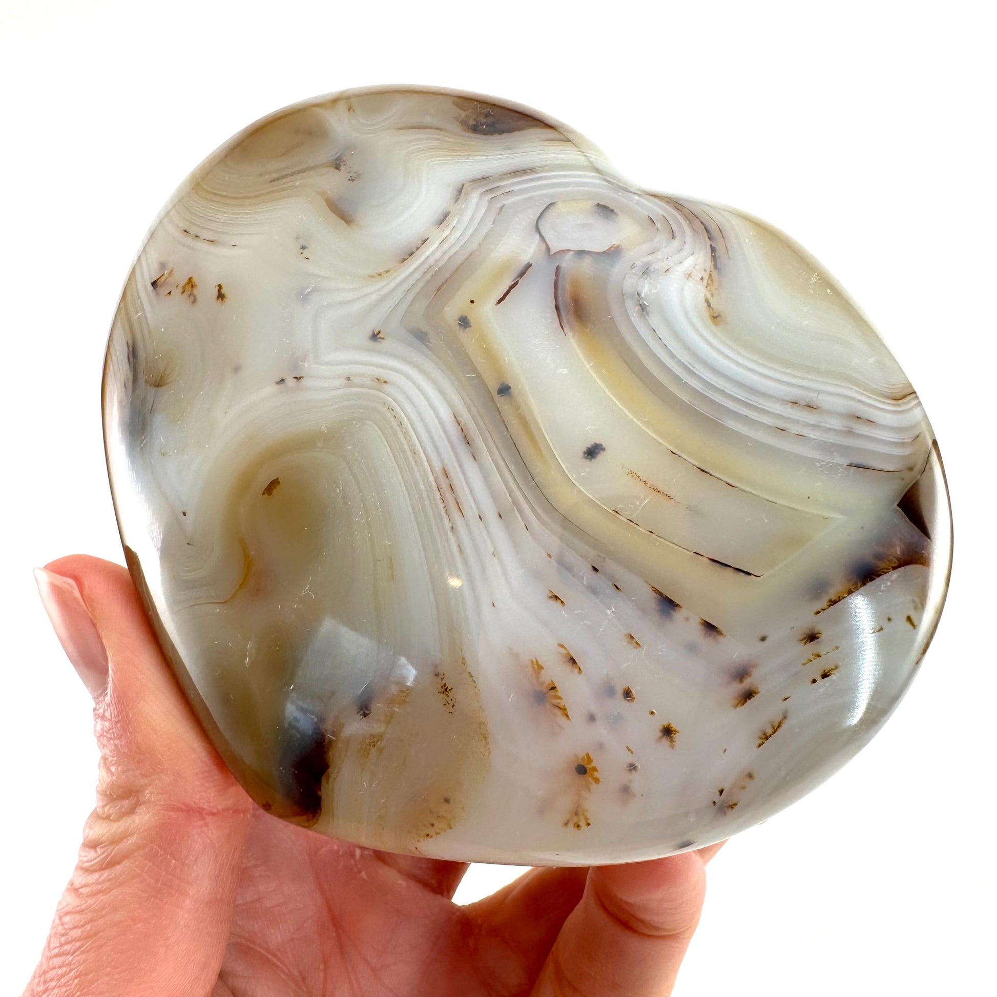 Dendritic agate heart, dendritic agate, crystal heart, dendritic agate palm stone