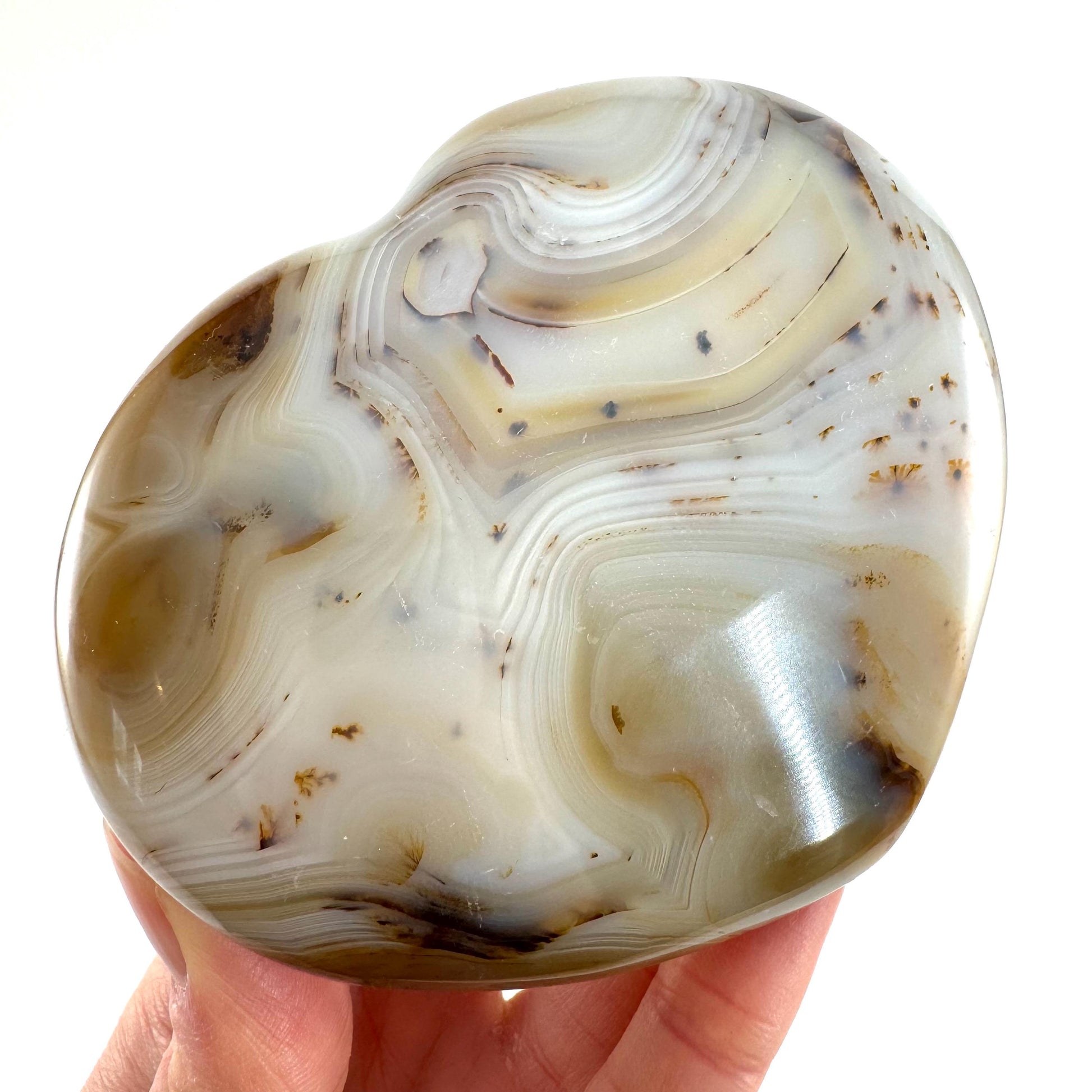 Dendritic agate heart, dendritic agate, crystal heart, dendritic agate palm stone