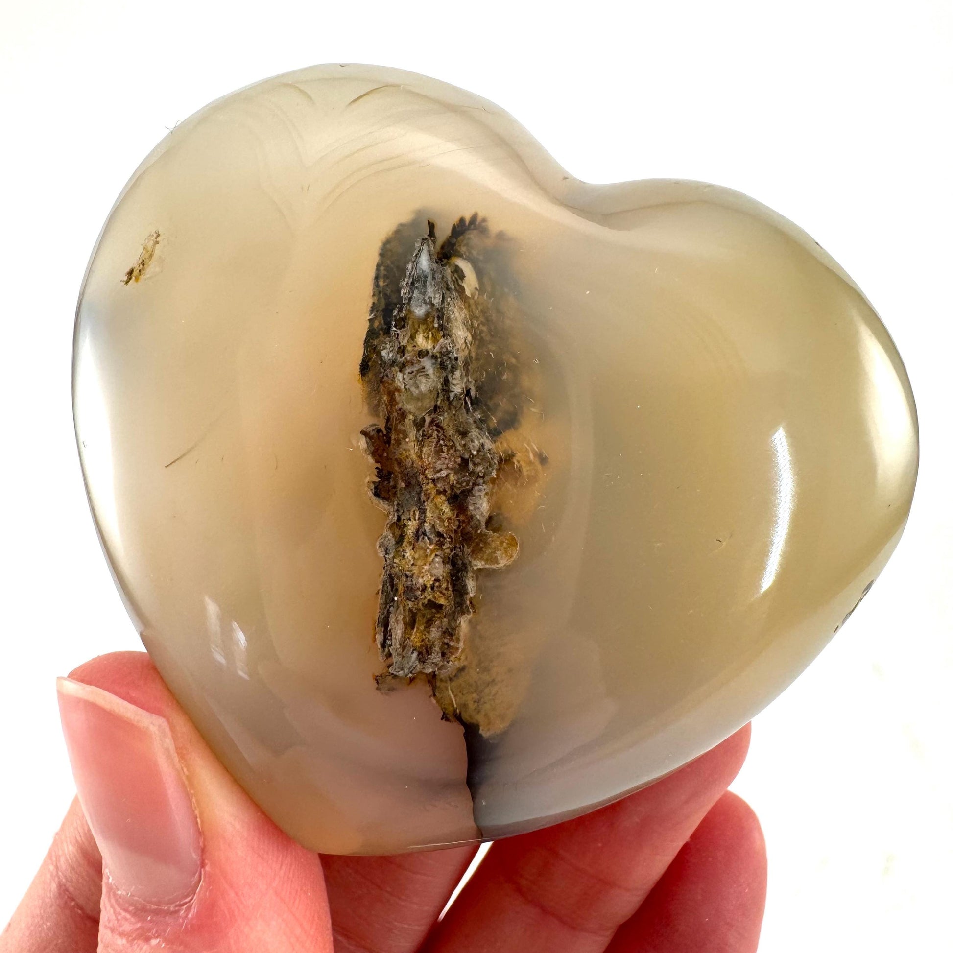 Dendritic agate heart, dendritic agate, crystal heart, dendritic agate palm stone