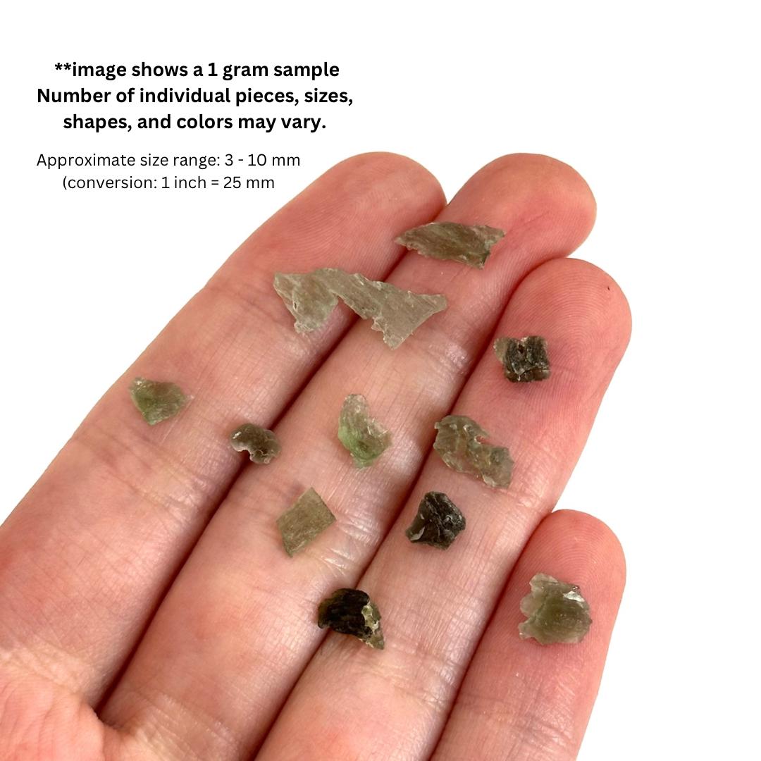 Genuine Moldavite: 1 Gram of Tiny Chips (Czech Republic) | moldavite specimen, moldavite, authentic moldavite, real moldavite