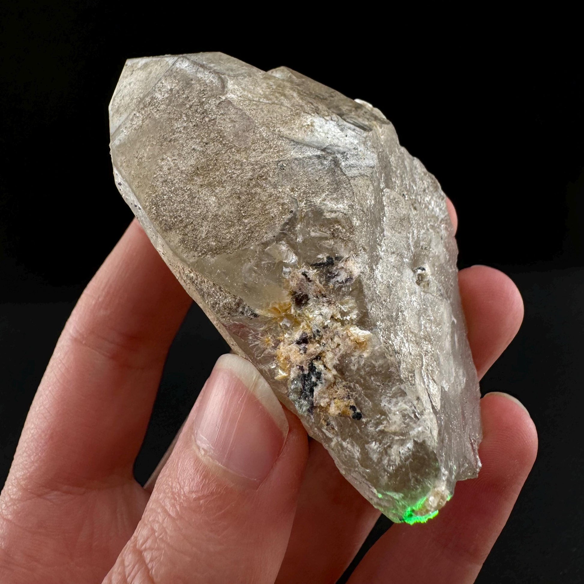 Smoky Quartz w/ Hyalite Opal & Fluorite (Namibia), UV reactive hyalite opal, smoky quartz crystal, rare minerals, fluorescent crystals