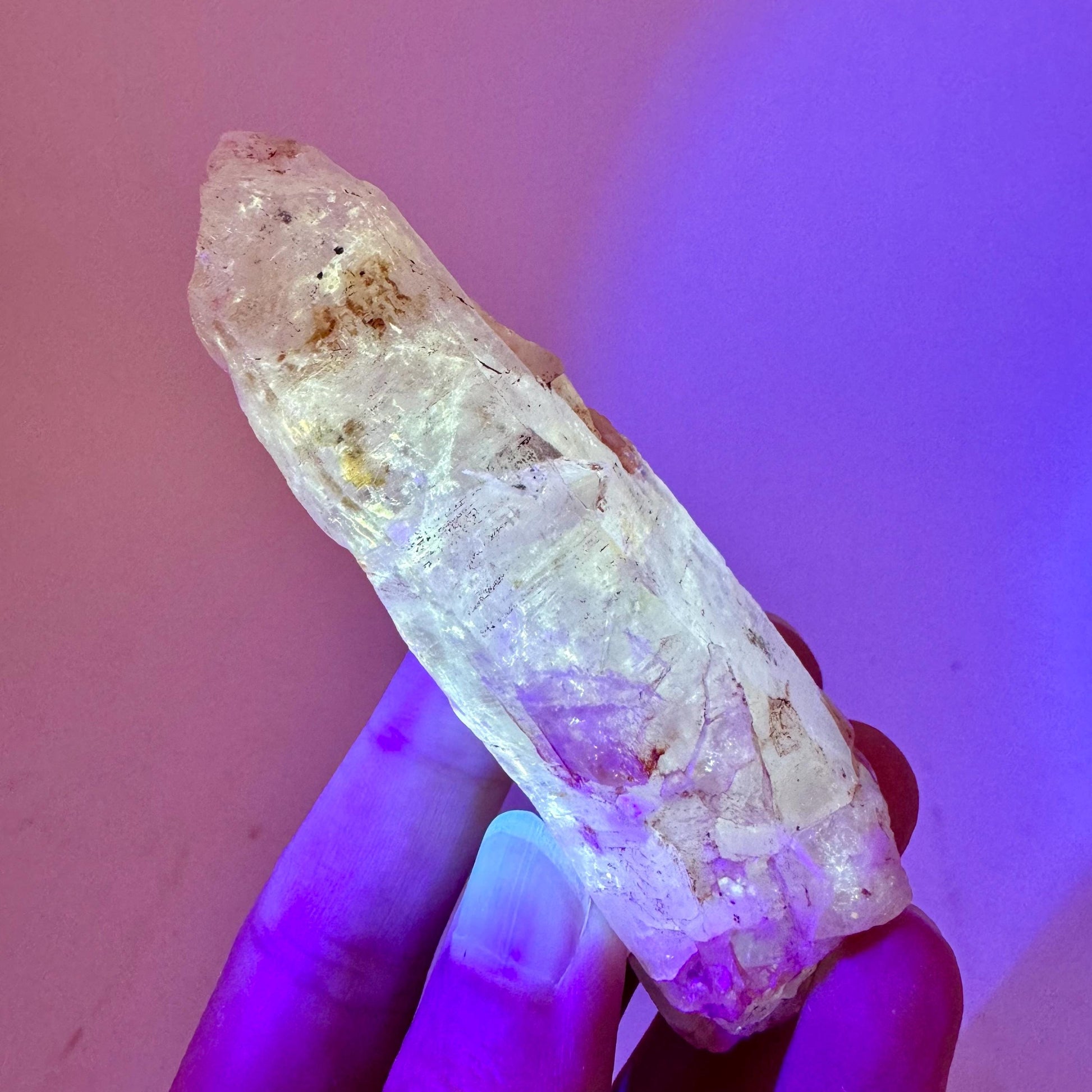 UV Reactive Petroleum Quartz Point (Madagascar) | natural petroleum quartz crystal, UV reactive crystal, enhydro quartz, firefly quartz