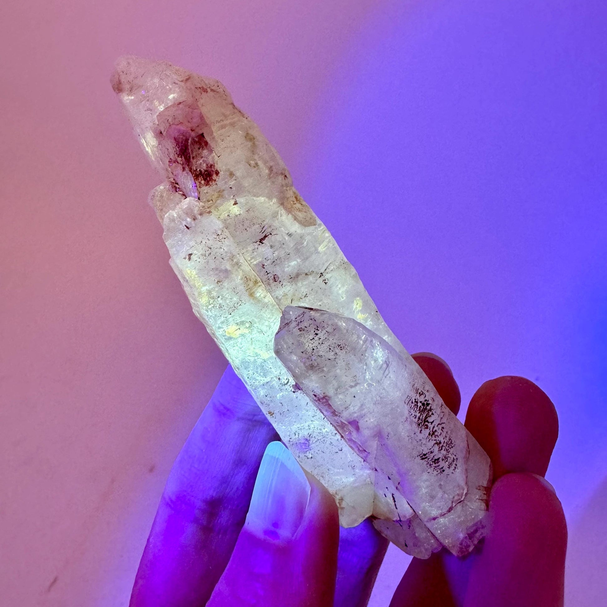 UV Reactive Petroleum Quartz Point (Madagascar) | natural petroleum quartz crystal, UV reactive crystal, enhydro quartz, firefly quartz