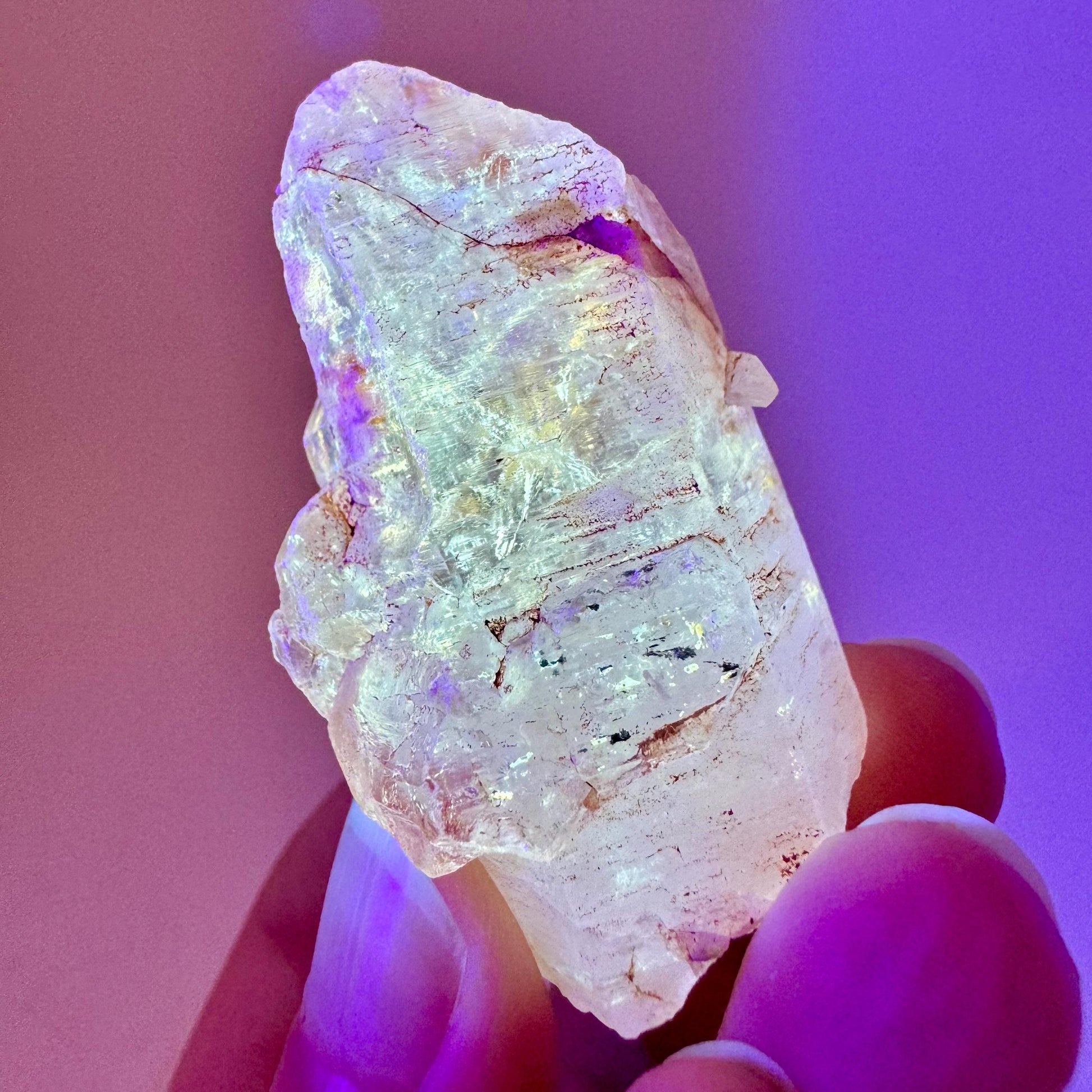 UV Reactive Petroleum Quartz Point (Madagascar) | natural petroleum quartz crystal, UV reactive crystal, enhydro quartz, firefly quartz
