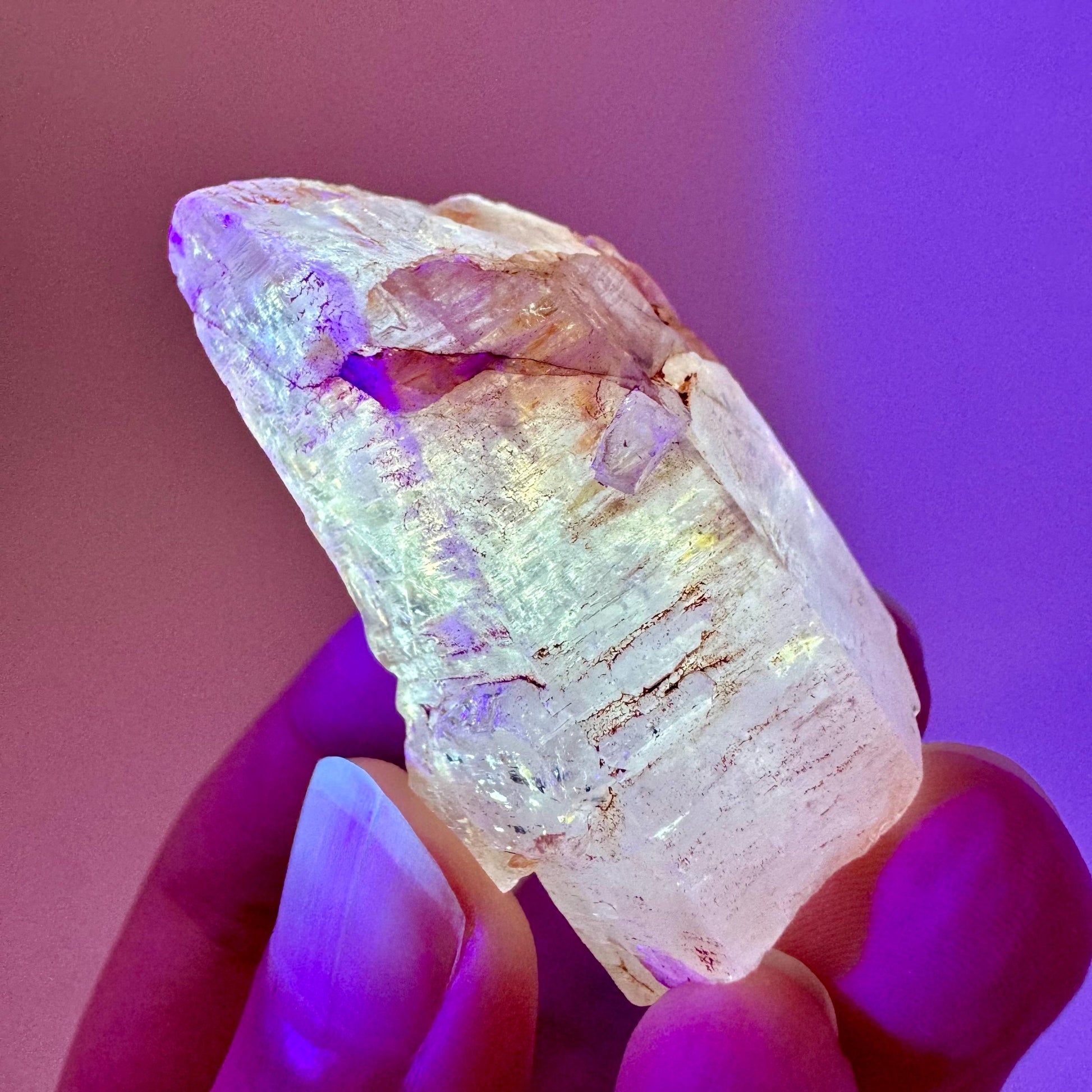 UV Reactive Petroleum Quartz Point (Madagascar) | natural petroleum quartz crystal, UV reactive crystal, enhydro quartz, firefly quartz