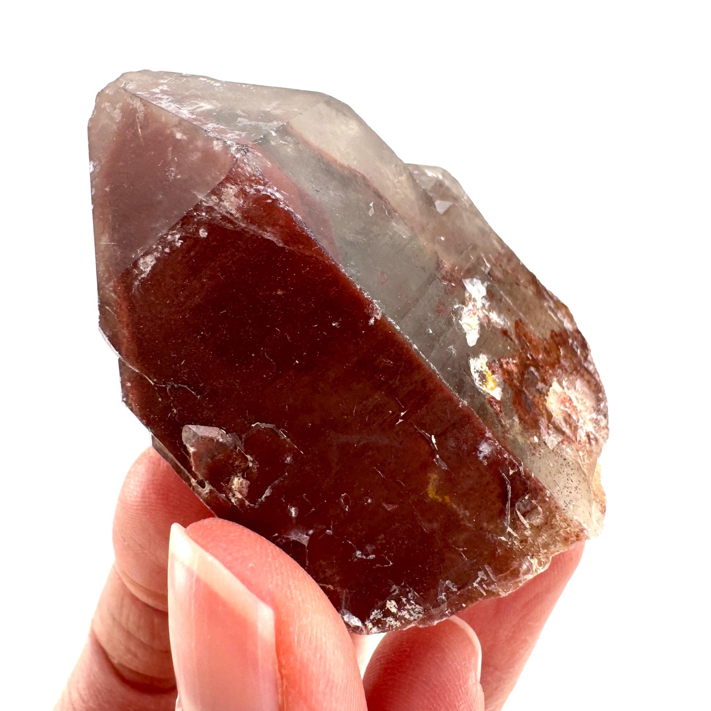 Red Hematite Quartz Cluster (Zimbabwe), quartz crystal, hematite quartz point, red phantom quartz, fire quartz