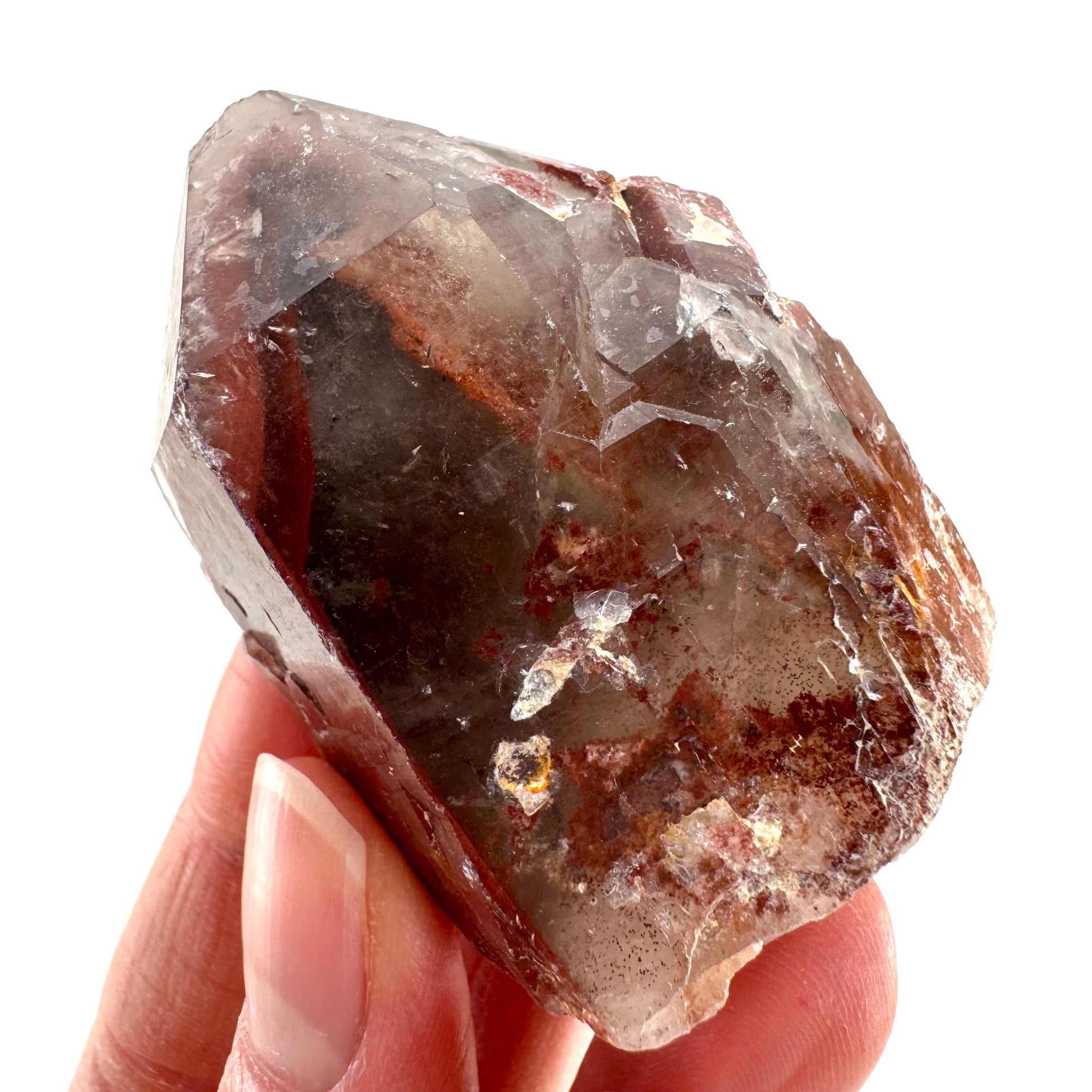Red Hematite Quartz Cluster (Zimbabwe), quartz crystal, hematite quartz point, red phantom quartz, fire quartz