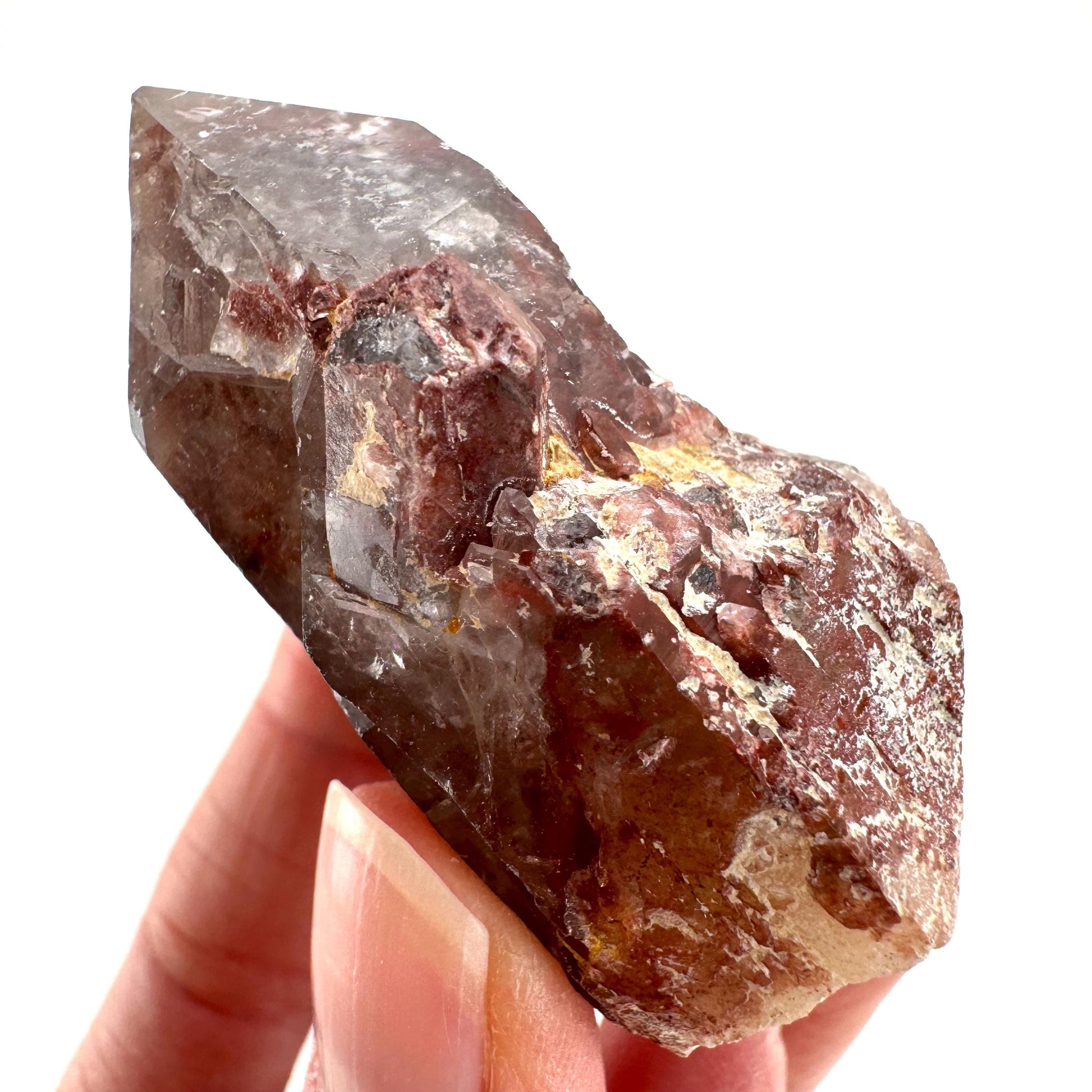 Red Hematite Quartz Cluster (Zimbabwe), quartz crystal, hematite quartz point, red phantom quartz, fire quartz