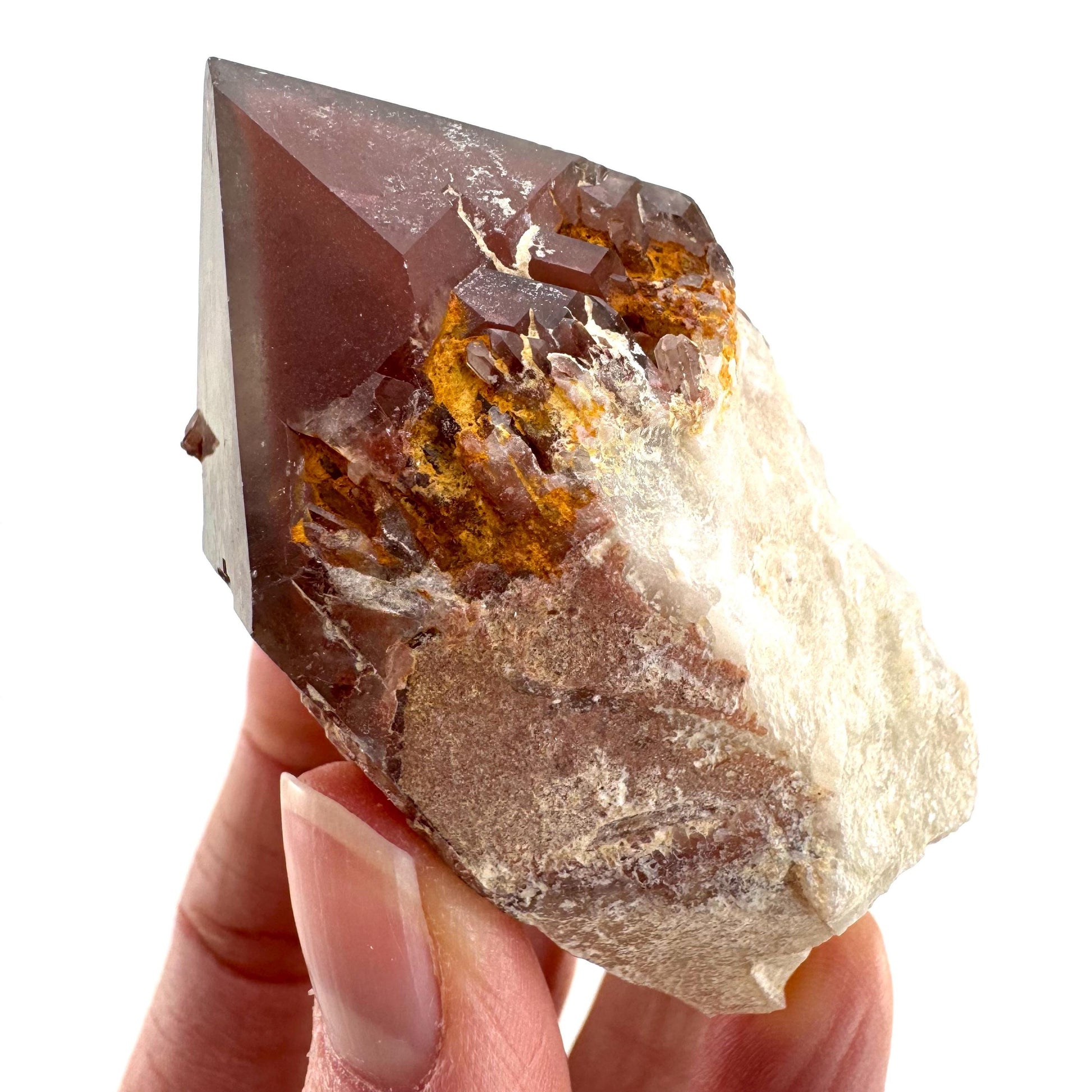 Red Hematite Quartz Cluster (Zimbabwe), quartz crystal, hematite quartz point, red phantom quartz, fire quartz