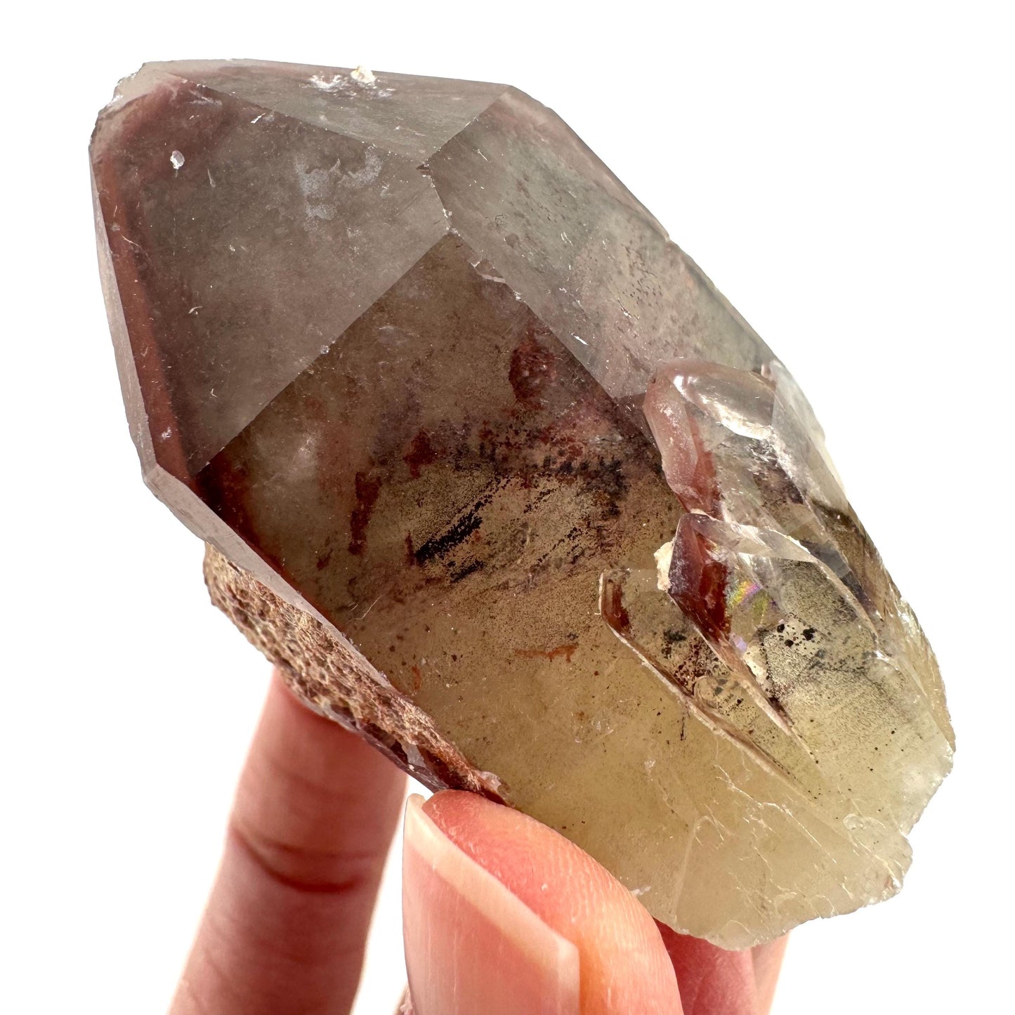 Red Hematite Quartz Cluster (Zimbabwe), quartz crystal, hematite quartz point, red phantom quartz, fire quartz