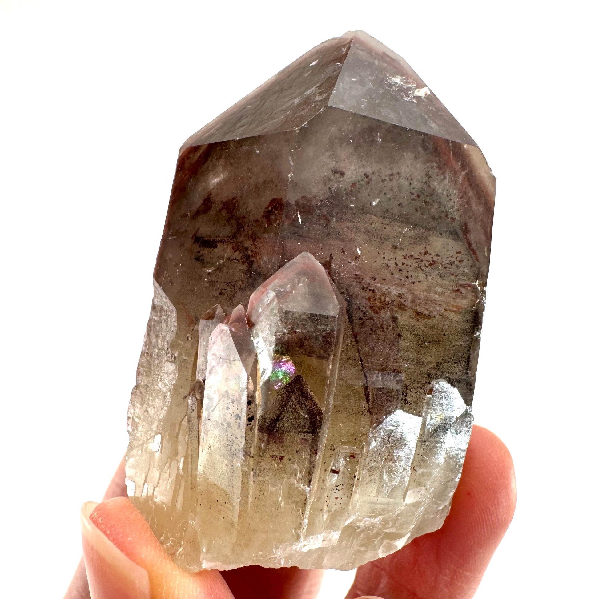Red Hematite Quartz Cluster (Zimbabwe), quartz crystal, hematite quartz point, red phantom quartz, fire quartz