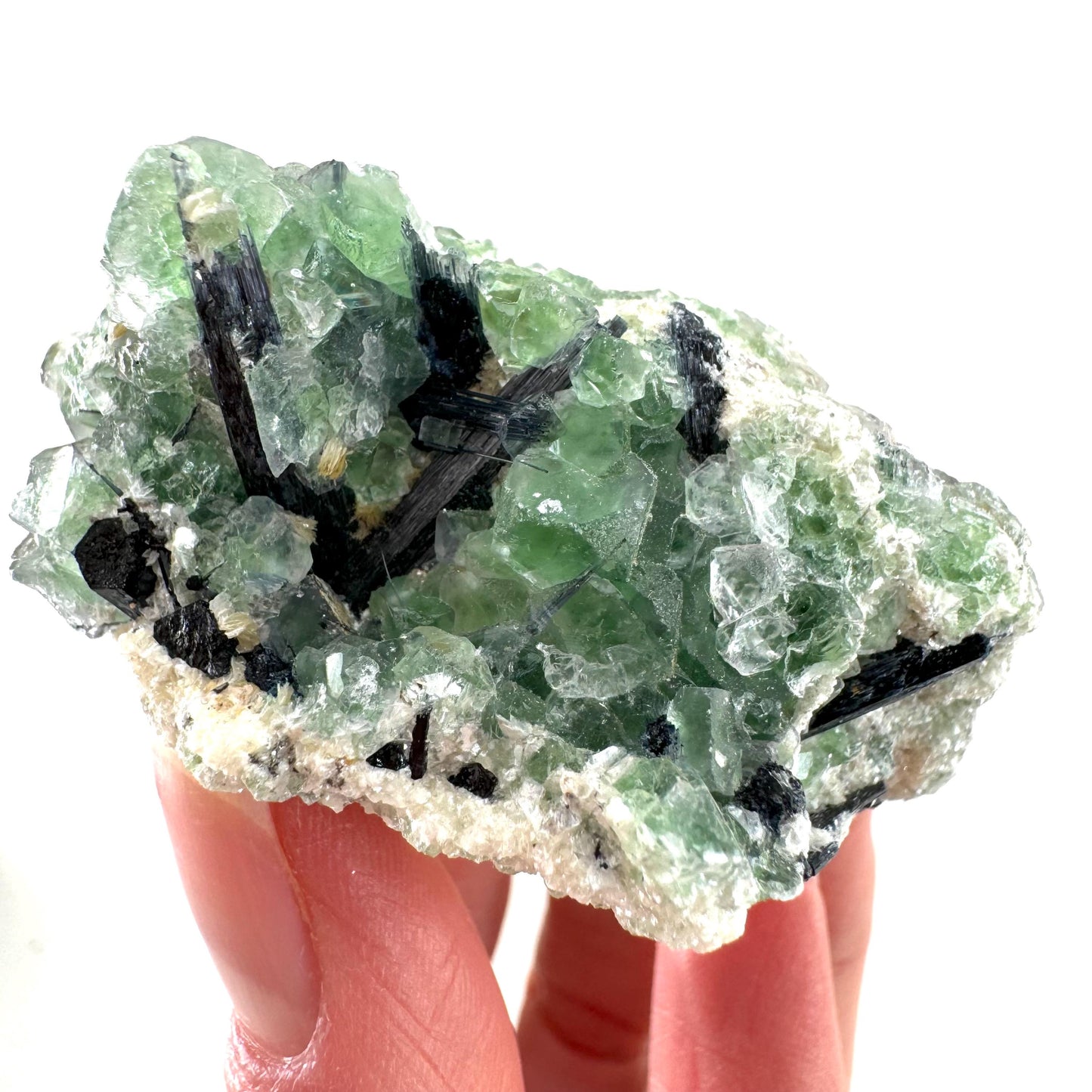 Fluorite w/ Schorl (Erongo, Namibia) | Lollipop Pocket, fluorite cluster, green fluorite, mineral specimen