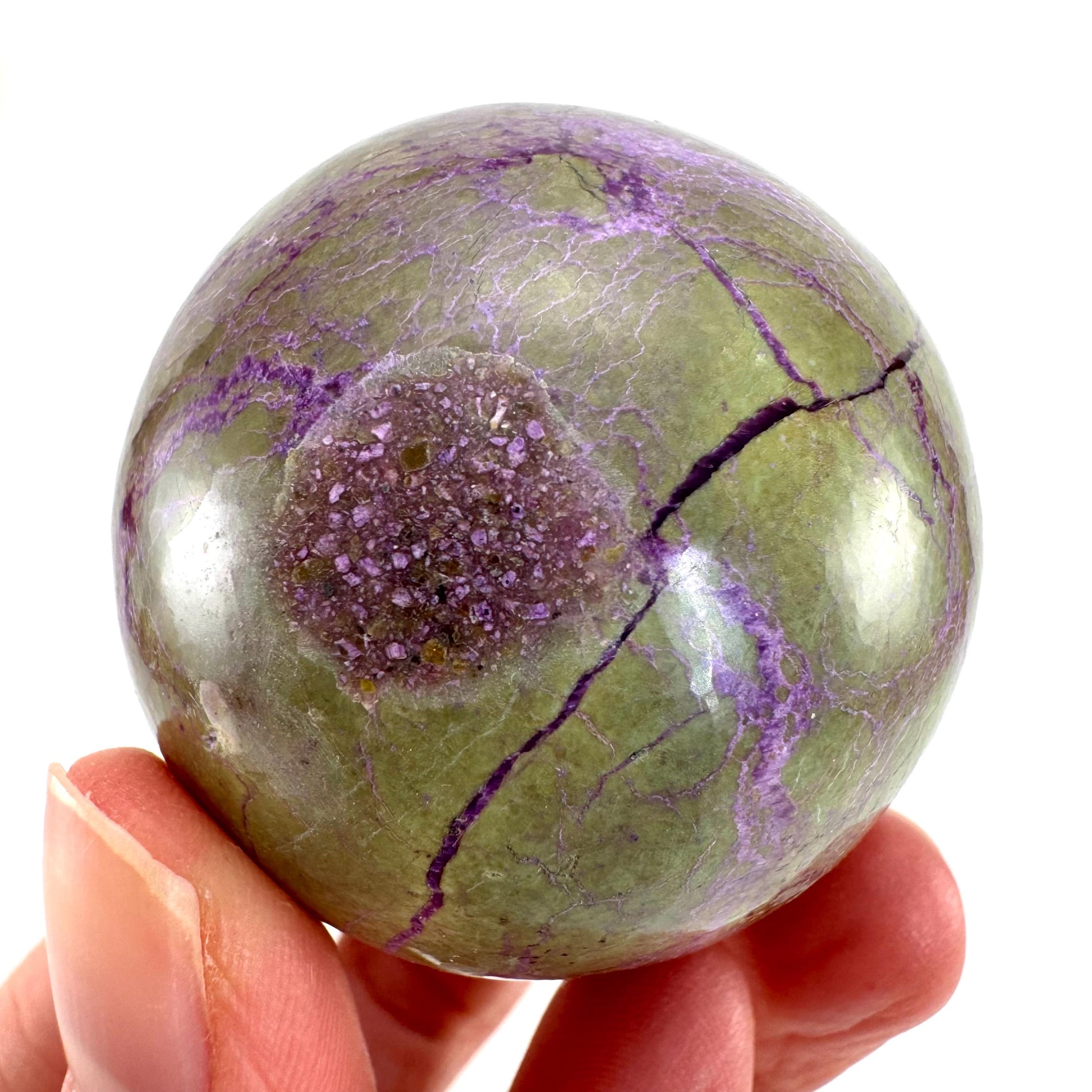 Stichtite Sphere, purple stichtite, polished Stichtite, mineral specimen, stichtite with serpentine, atlantisite
