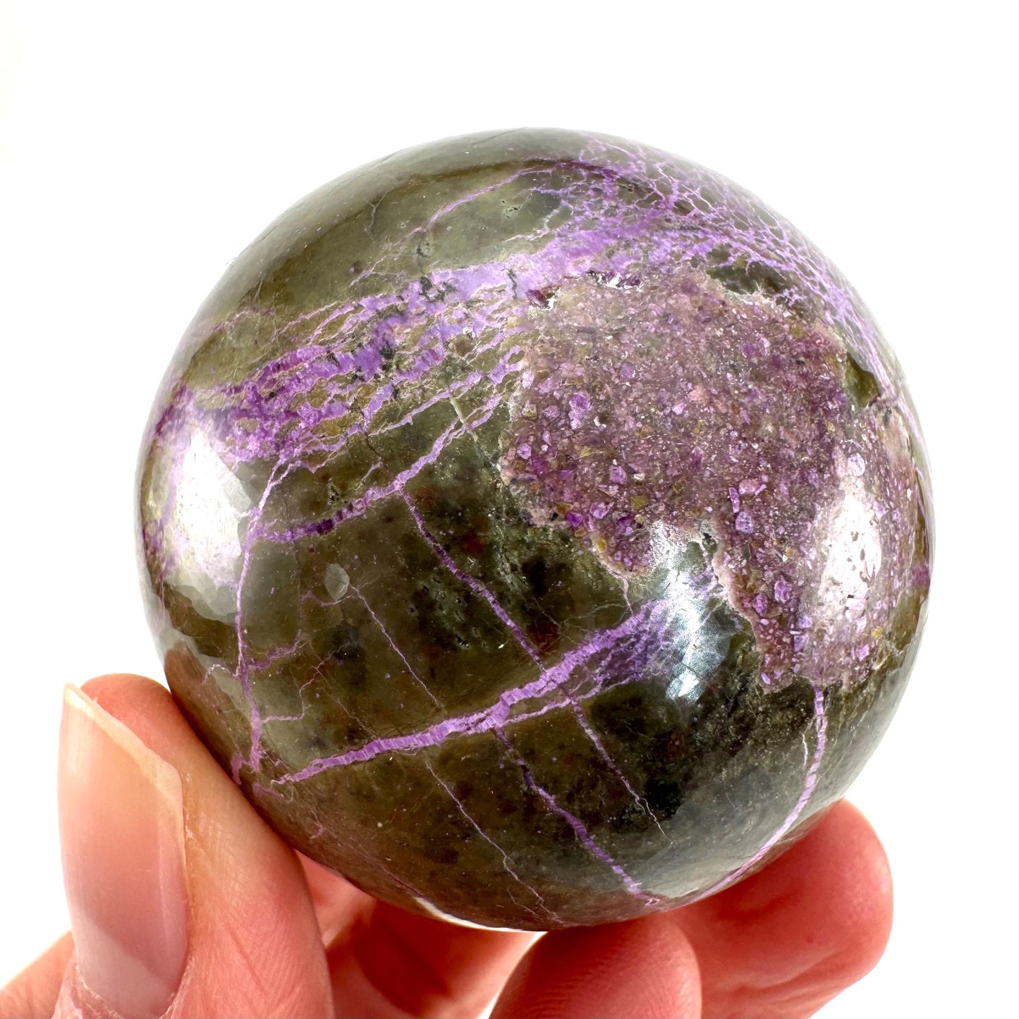 Stichtite Sphere, purple stichtite, polished Stichtite, mineral specimen, stichtite with serpentine, atlantisite