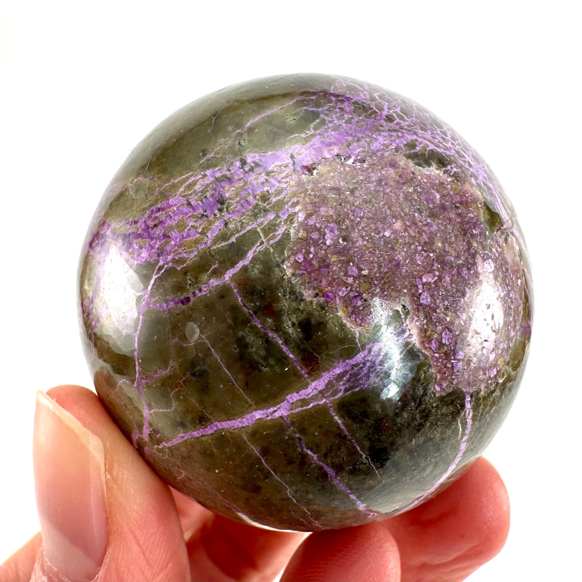 Stichtite Sphere, purple stichtite, polished Stichtite, mineral specimen, stichtite with serpentine, atlantisite