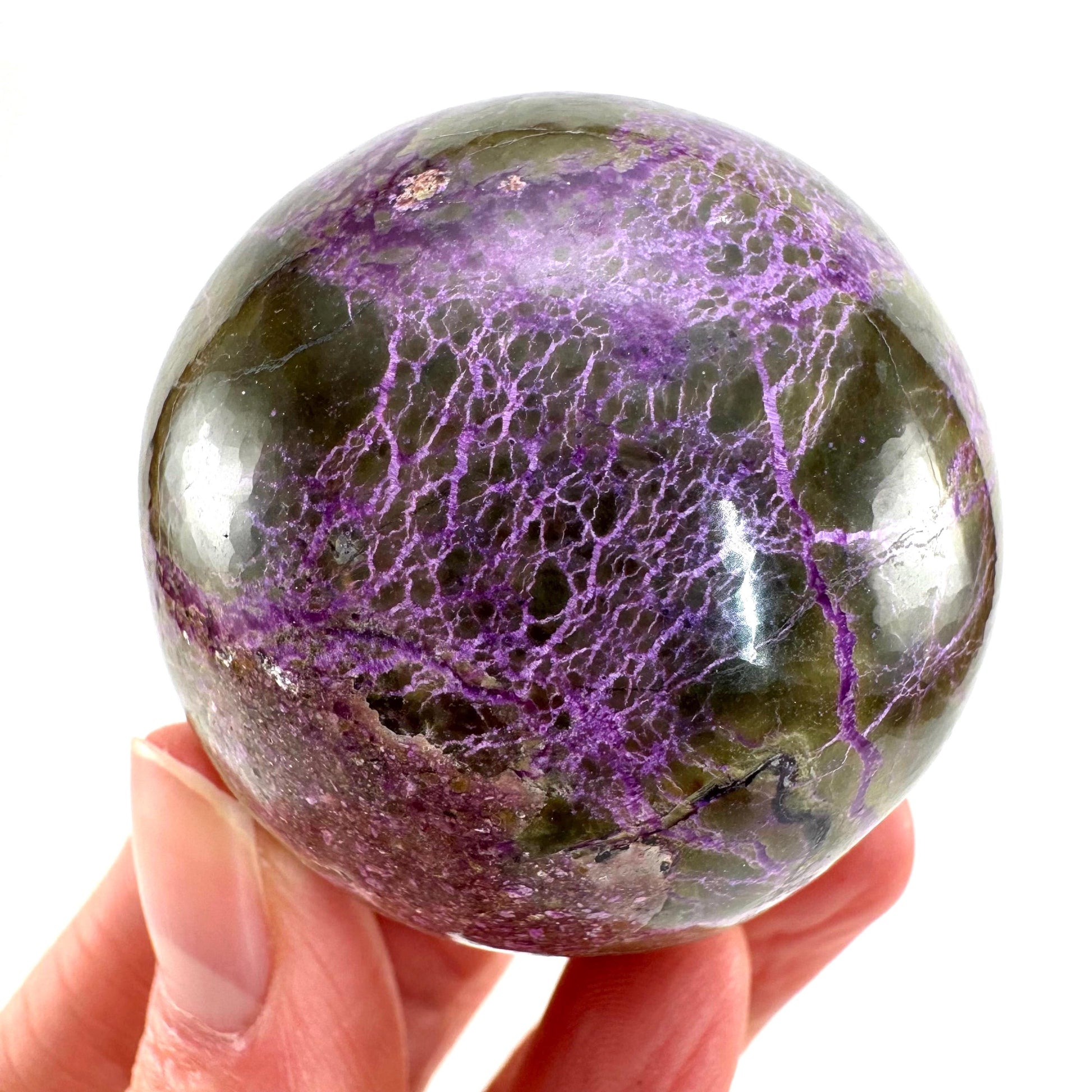Stichtite Sphere, purple stichtite, polished Stichtite, mineral specimen, stichtite with serpentine, atlantisite