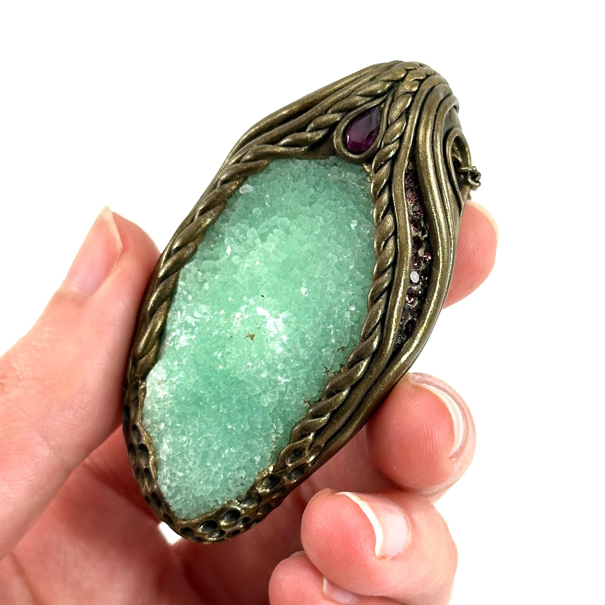 Blue Aragonite & Rhodolite Garnet Necklace, crystal pendant, gemstone necklace