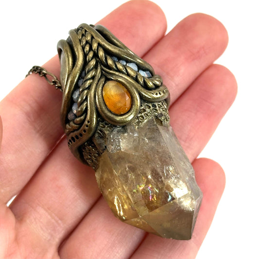 Citrine Necklace, crystal pendant, gemstone necklace