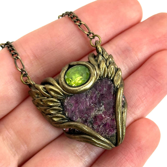 Ruby & Peridot Necklace, crystal pendant, gemstone necklace