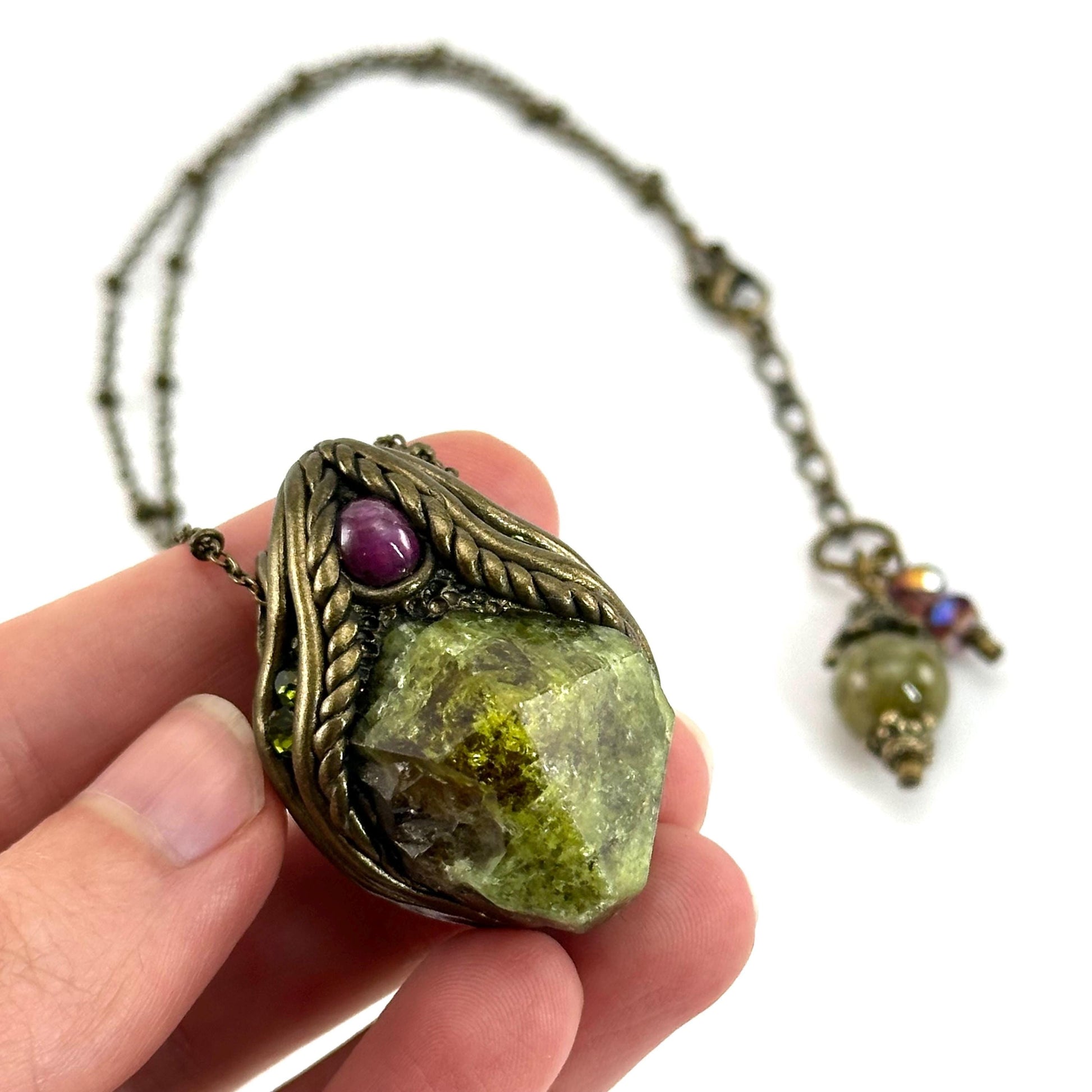 Grossular Garnet & Star Ruby Necklace, crystal pendant, gemstone necklace