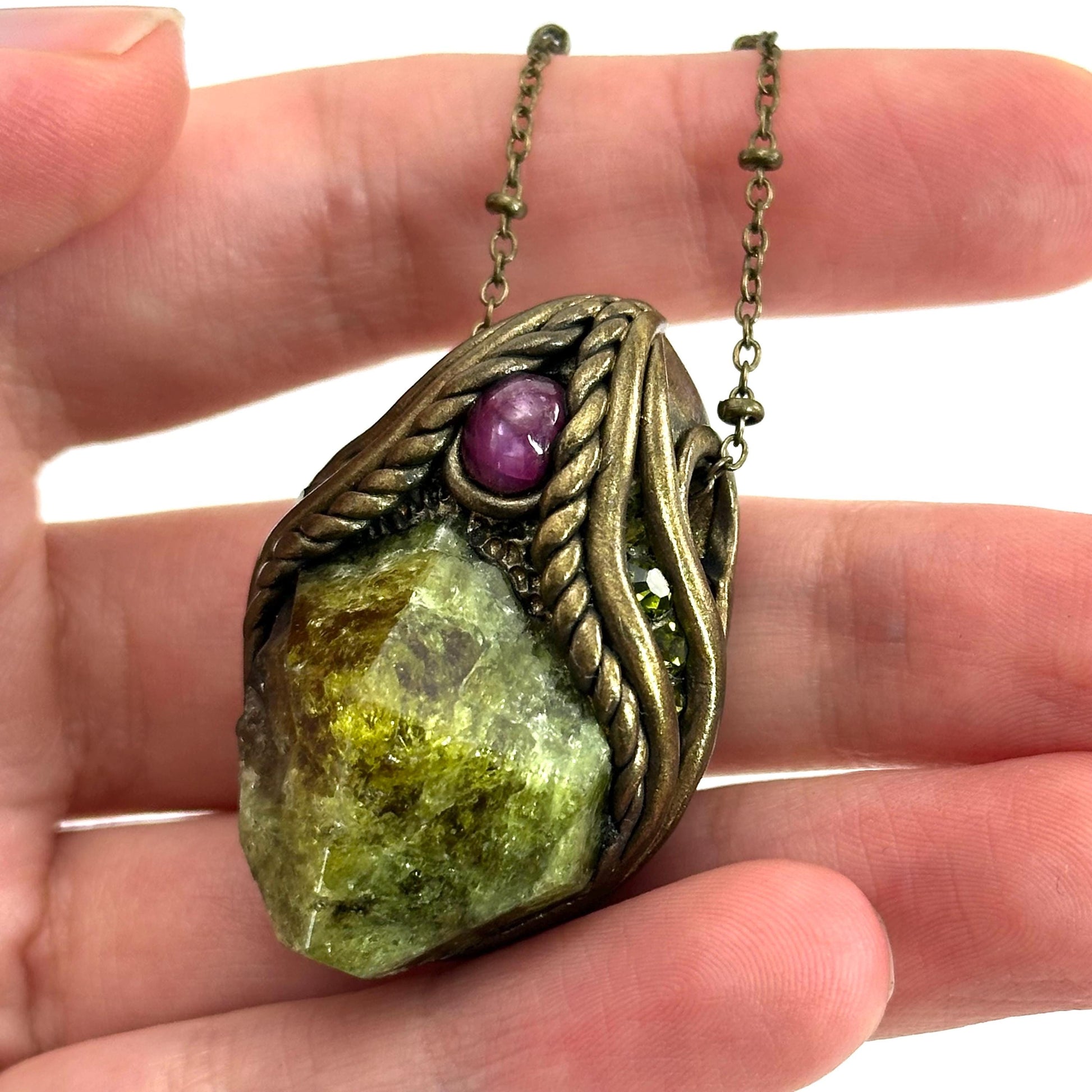 Grossular Garnet & Star Ruby Necklace, crystal pendant, gemstone necklace
