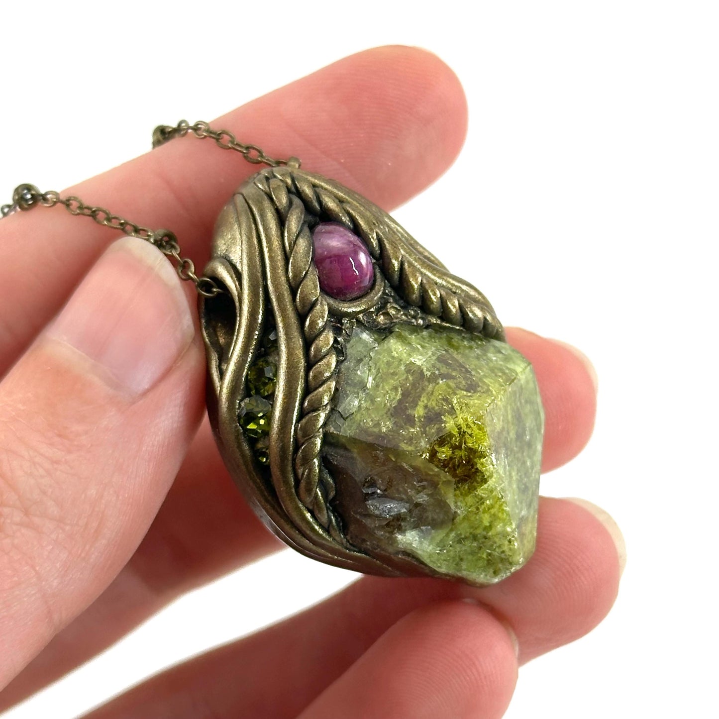 Grossular Garnet & Star Ruby Necklace, crystal pendant, gemstone necklace