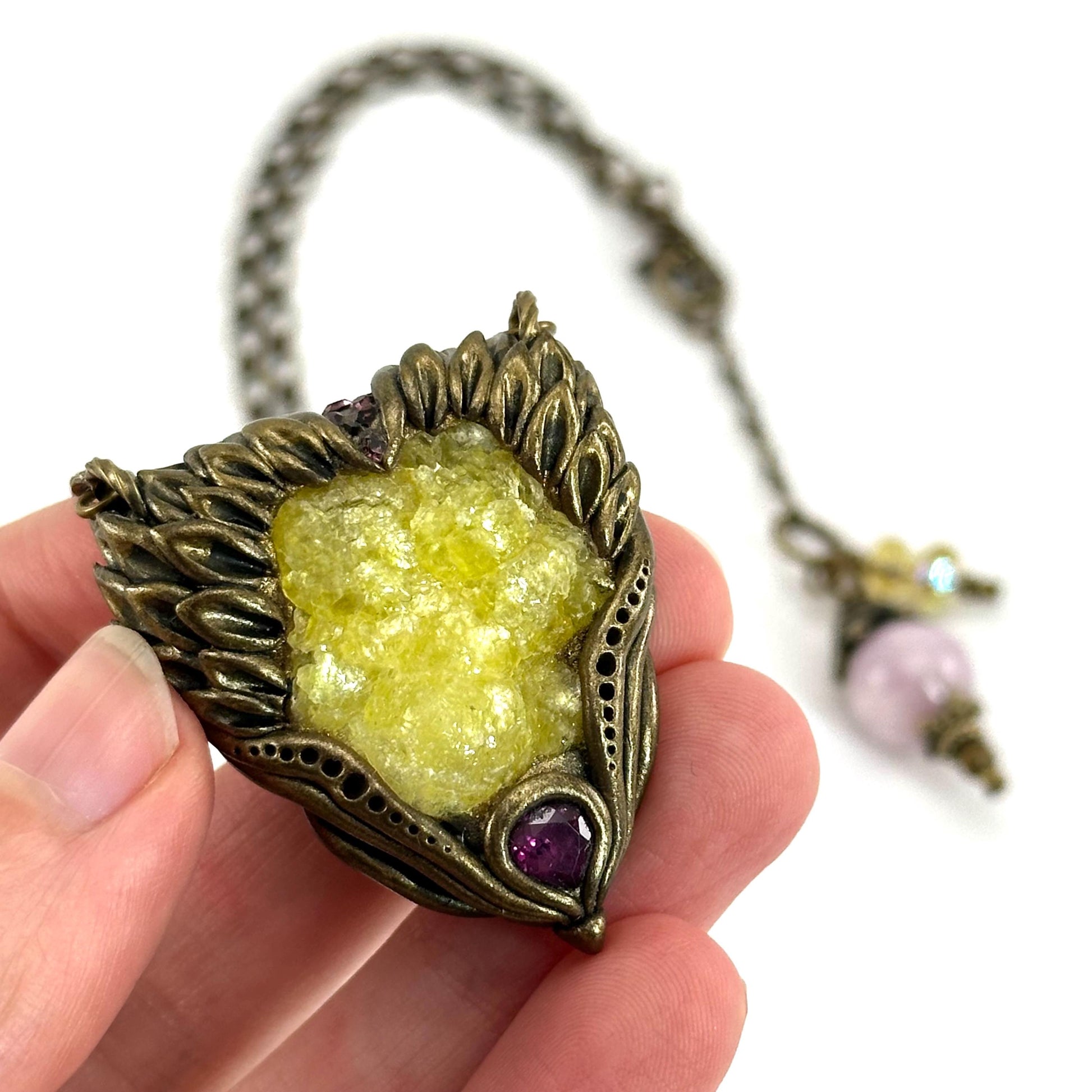 Brucite & Rhodolite Garnet Necklace, crystal pendant, gemstone necklace