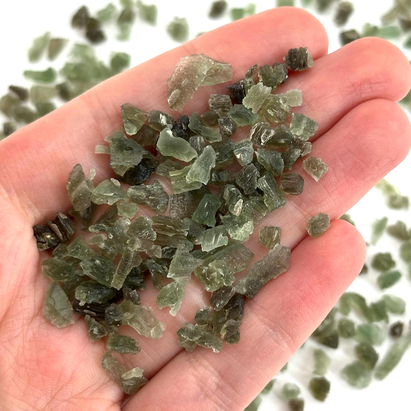 Genuine Moldavite: 1 Gram of Tiny Chips (Czech Republic) | moldavite specimen, moldavite, authentic moldavite, real moldavite