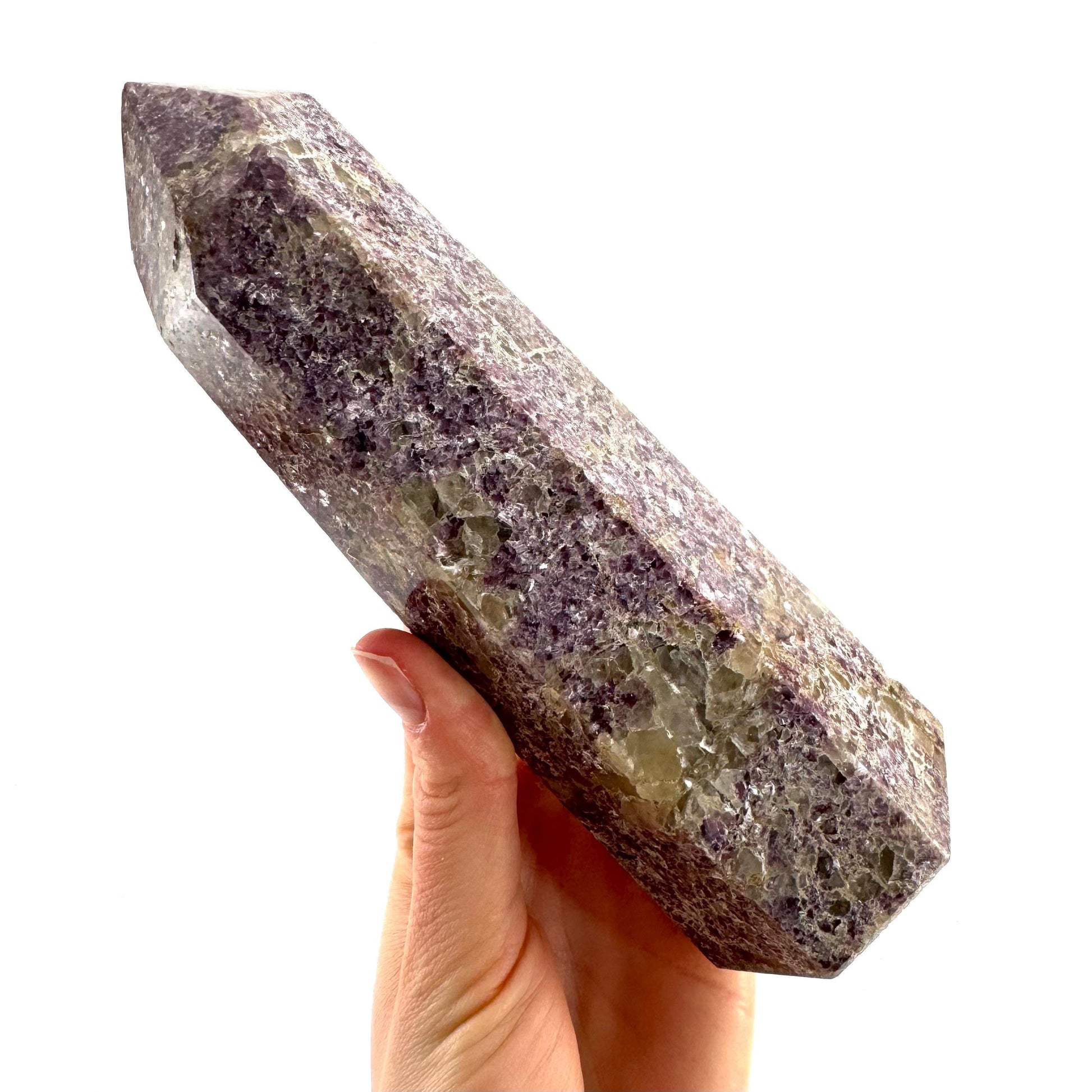 XL Polished lepidolite point, lepidolite wand, lepidolite crystal, crystal point