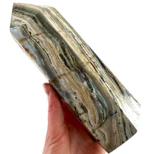 Ocean Jasper Point, orbicular jasper point, crystal point, ocean jasper crystal, orbicular jasper