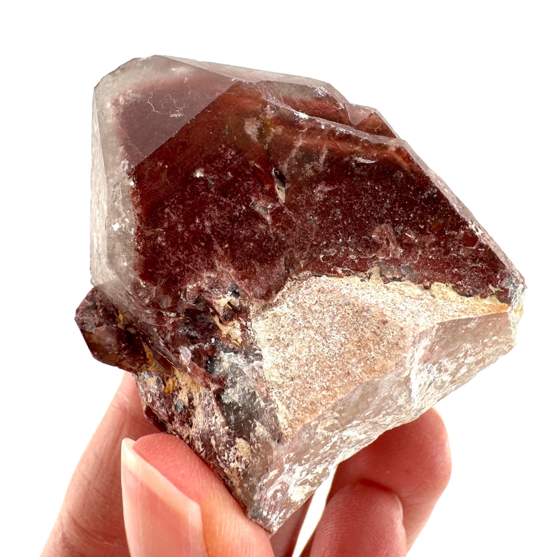 Red Hematite Quartz Cluster (Zimbabwe), quartz crystal, hematite quartz point, red phantom quartz, fire quartz